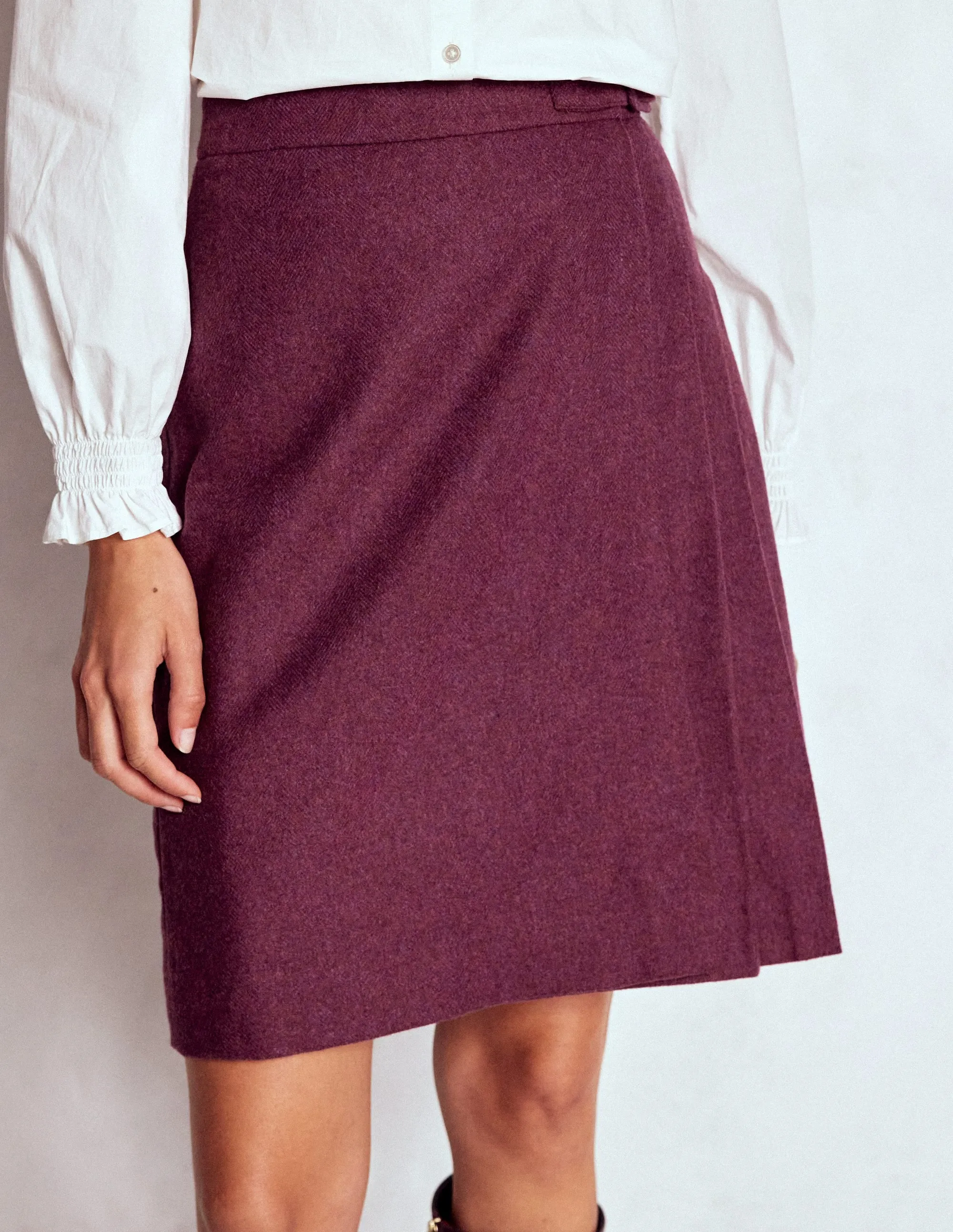 Breezy Outfit Helen Wool Kilt Skirt-Purple Herringbone