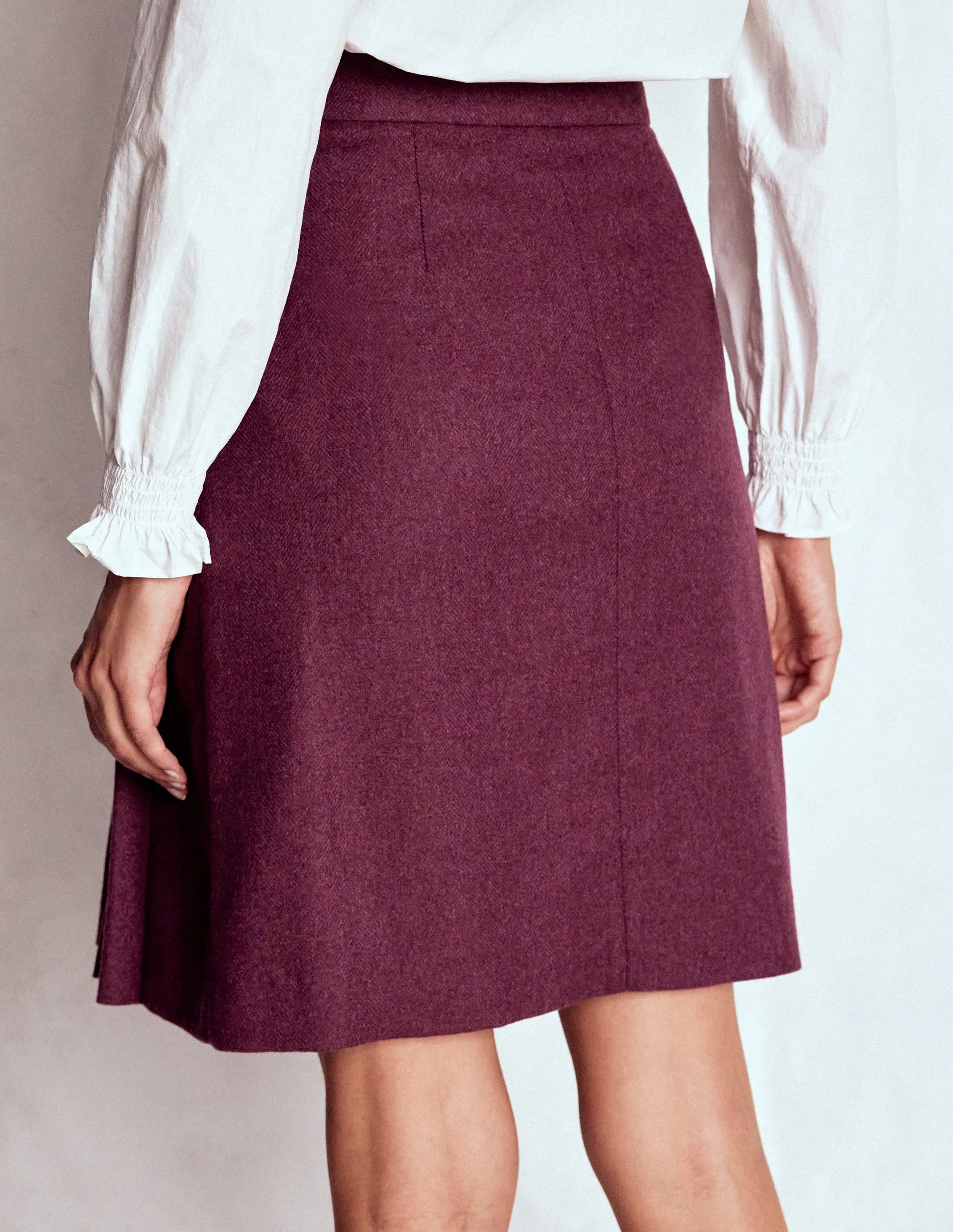 Helen Wool Kilt Skirt-Purple Herringbone High End Quality Stretchable Waist