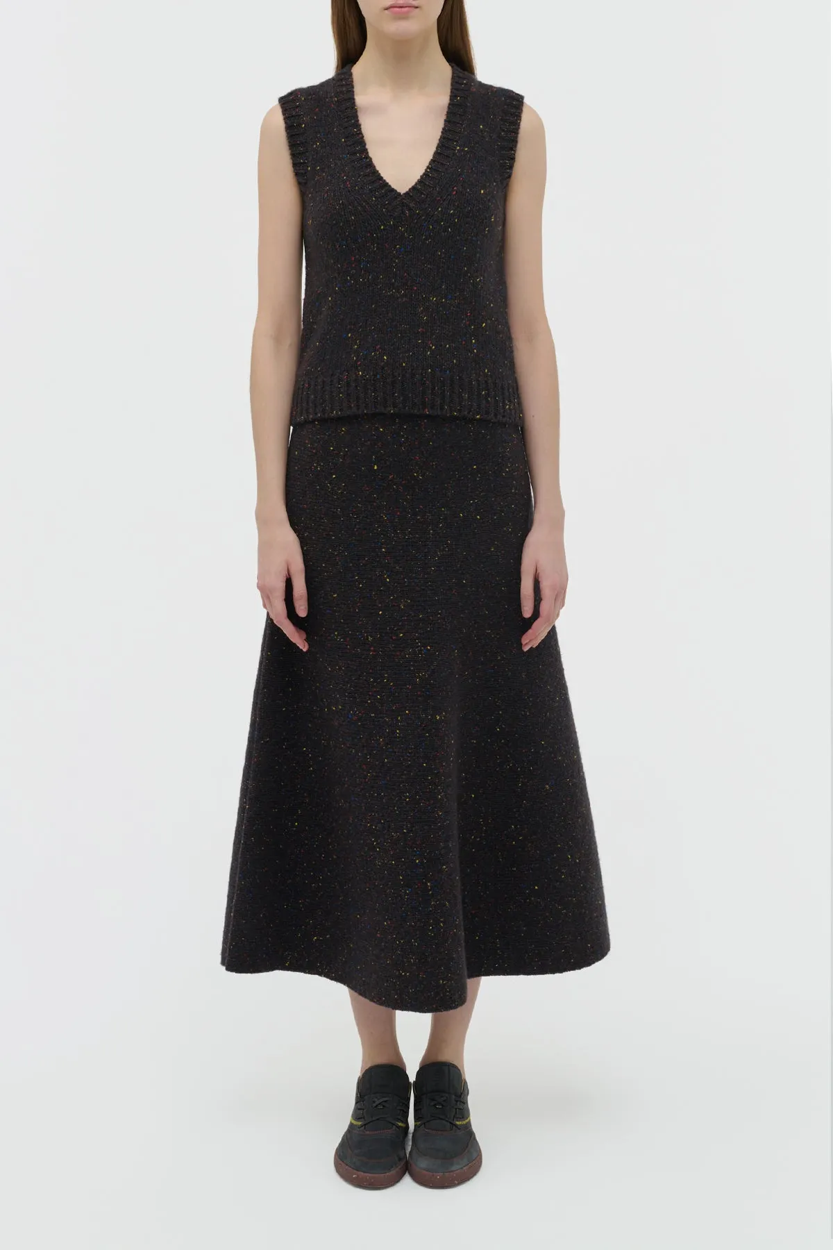 Eden Knit Maxi Skirt in Charcoal Multi Aran Cashmere Stretch Fabric Tropical theme