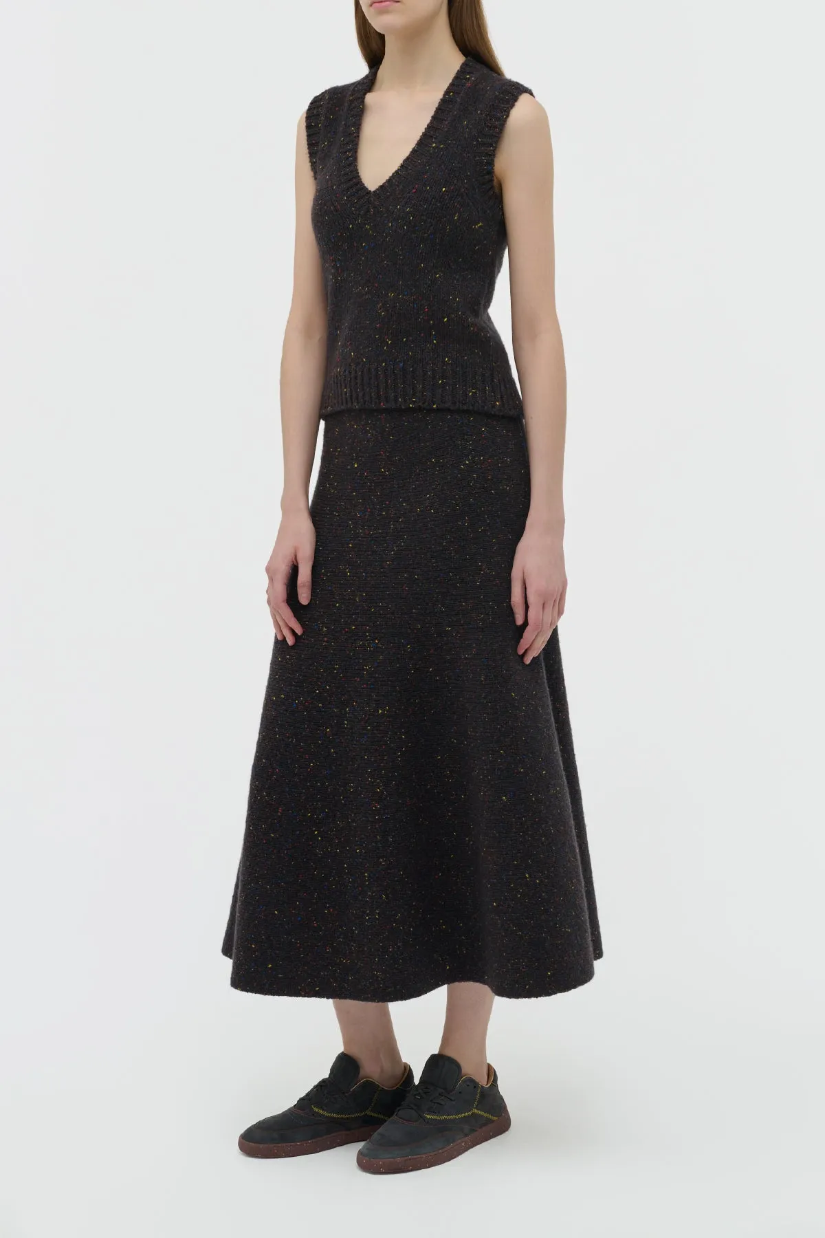 Noble Grace Active Ease Eden Knit Maxi Skirt in Charcoal Multi Aran Cashmere