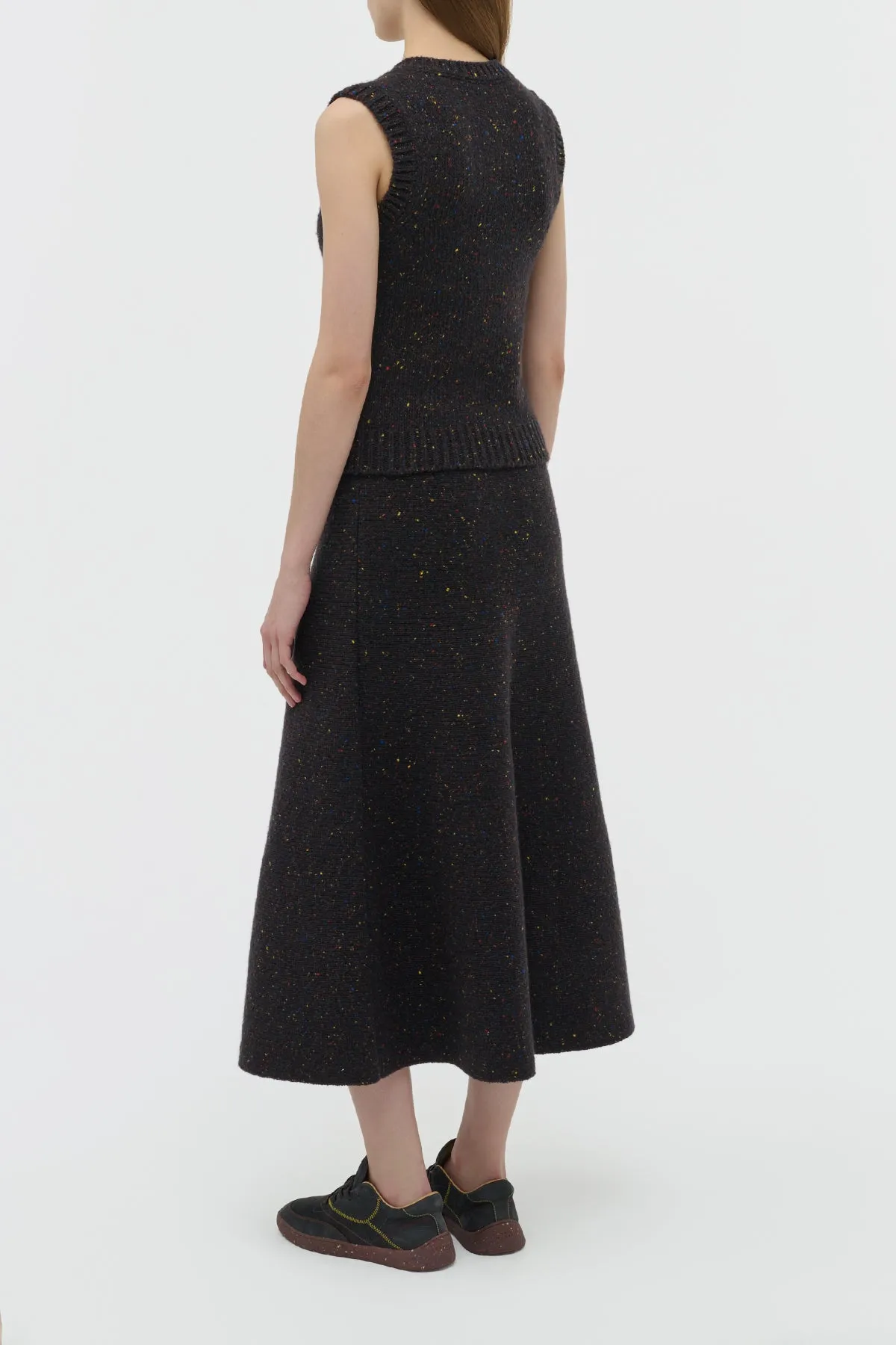 Eden Knit Maxi Skirt in Charcoal Multi Aran Cashmere Lean Glow DoubleStitchReinforcement