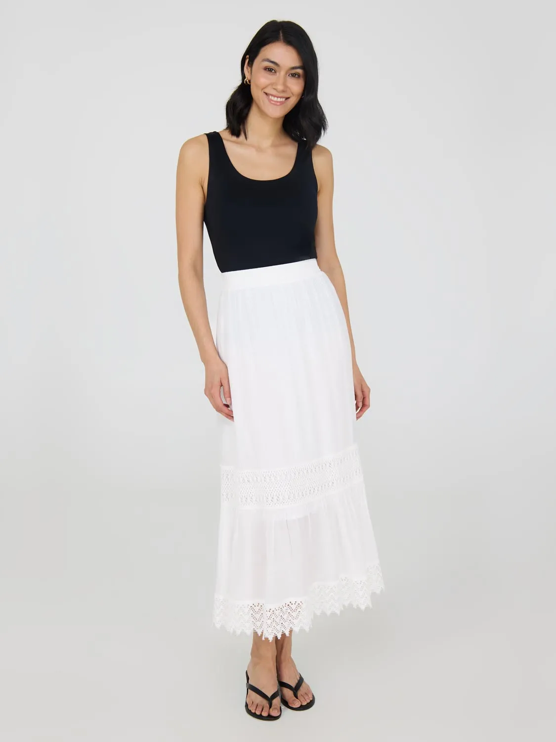 Lace Trim Maxi Skirt Street Look