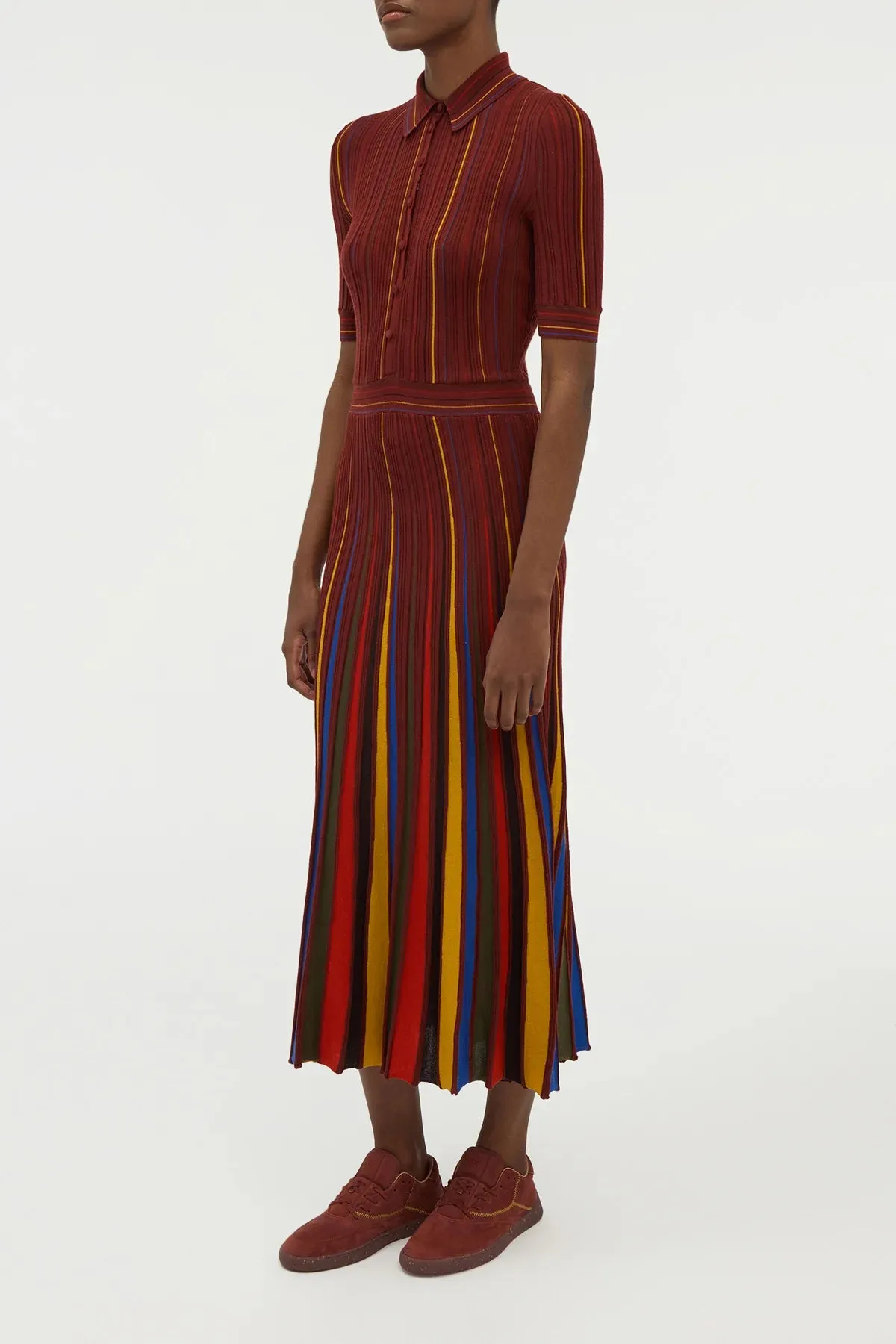 Calypso Pinstripe Knit Midi Dress Burnt Sienna Merino Wool Star Fit