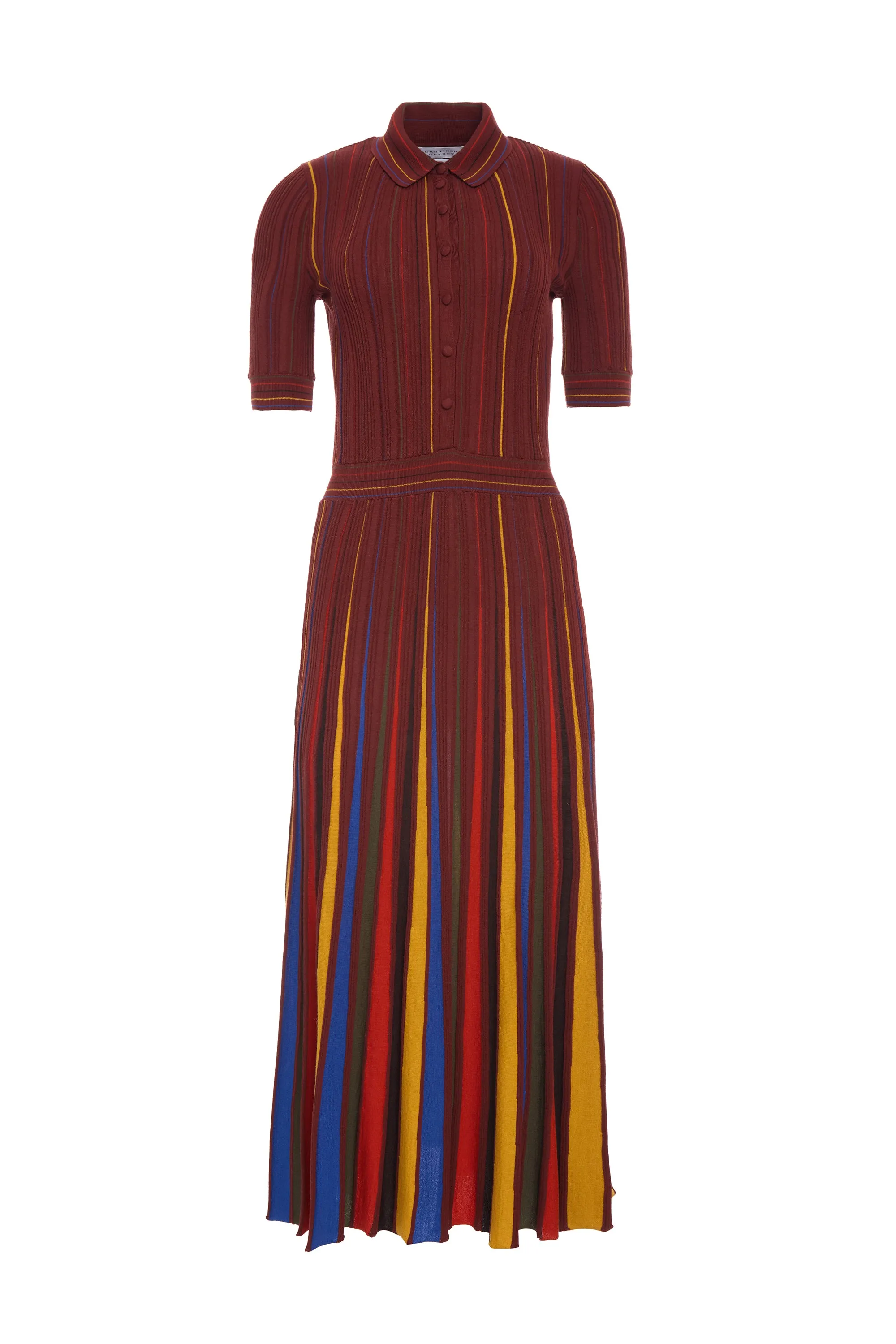 Calypso Pinstripe Knit Midi Dress Burnt Sienna Merino Wool yoga mode