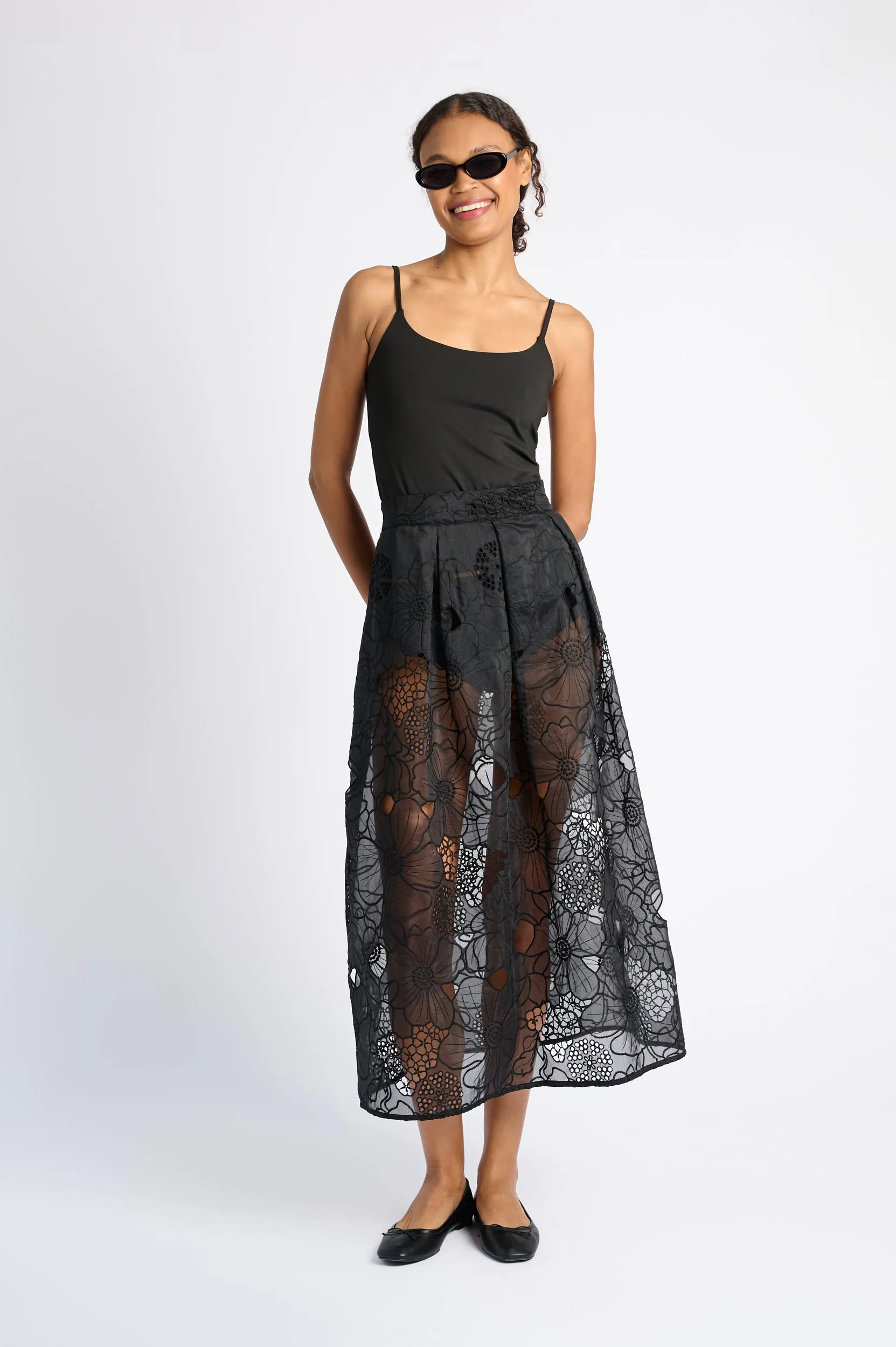 A Line Skirt in Embroidered Organza Refined Edge