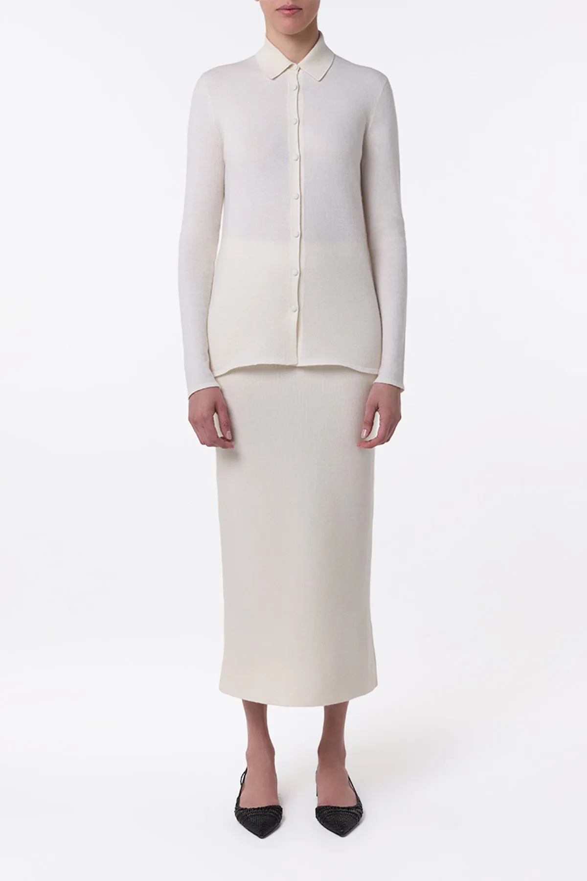 Circe Knit Maxi Skirt in Ivory Merino Wool Cashmere Recycled Fit
