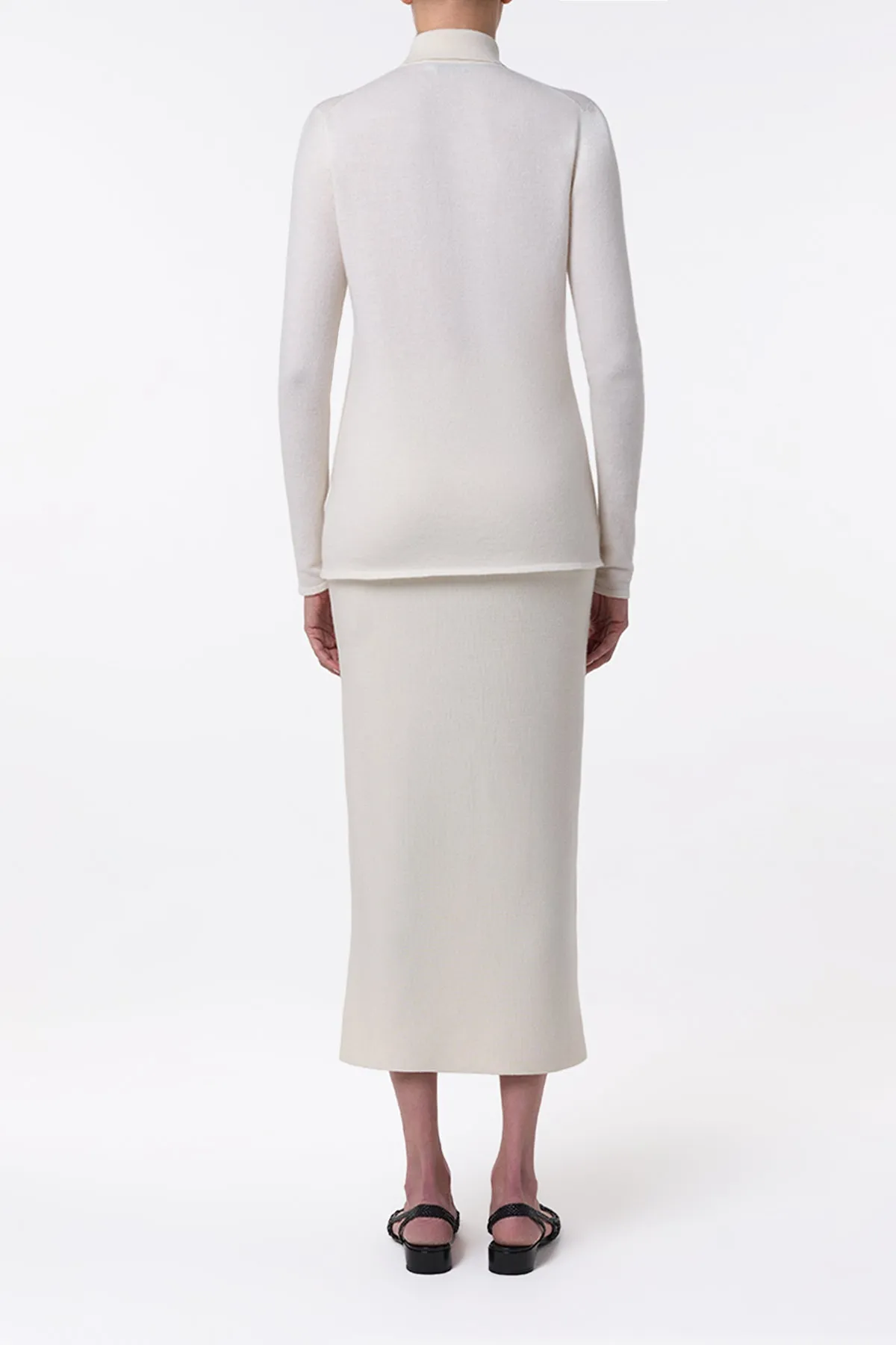 Circe Knit Maxi Skirt in Ivory Merino Wool Cashmere Soft Finish
