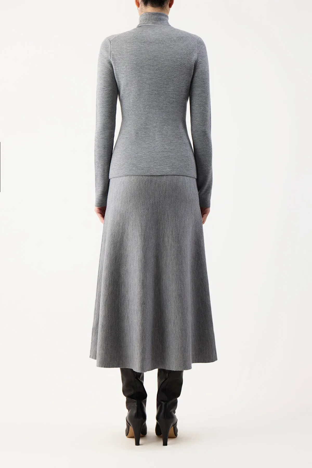 Freddie Knit Midi Skirt in Heather Grey Merino Wool Cashmere Light Wool
