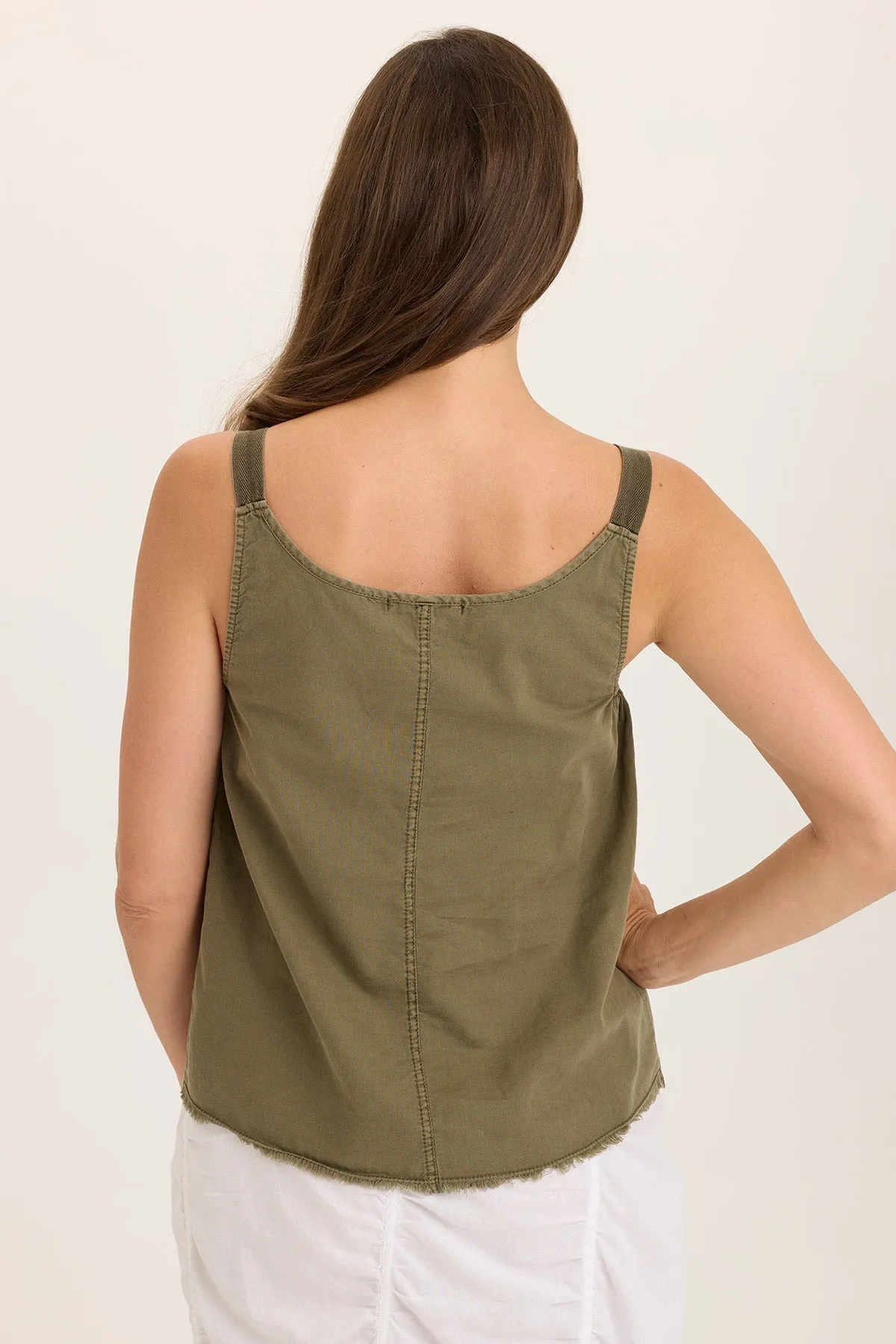 Reinforced Stress Points ZeroChafeSeams Shawnie Linen Billowy Pintuck Tank