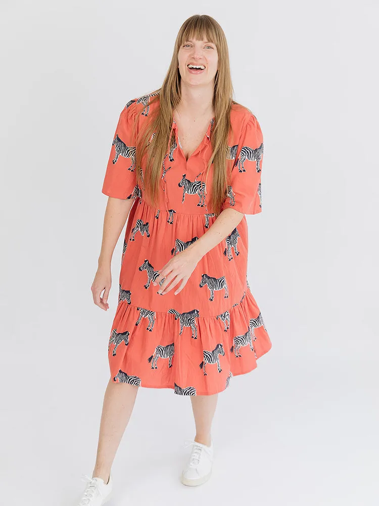 Adelaide Tiered Mini Dress - Zebra Bright Berry Rustic Ease Adjustable Fastenings