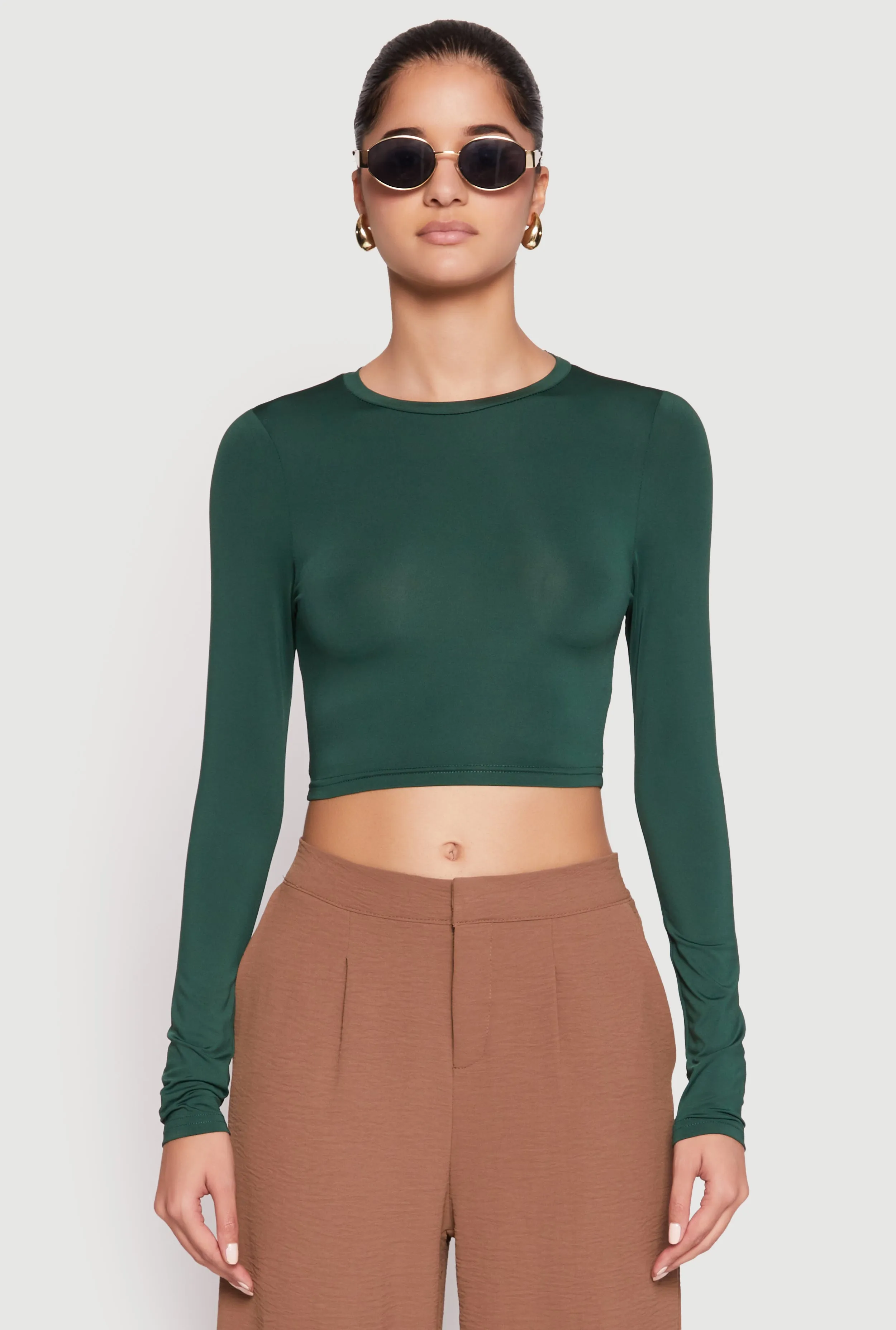 Quality Fabric Modern Layer Daisy Long Sleeve High Neck Crop Top