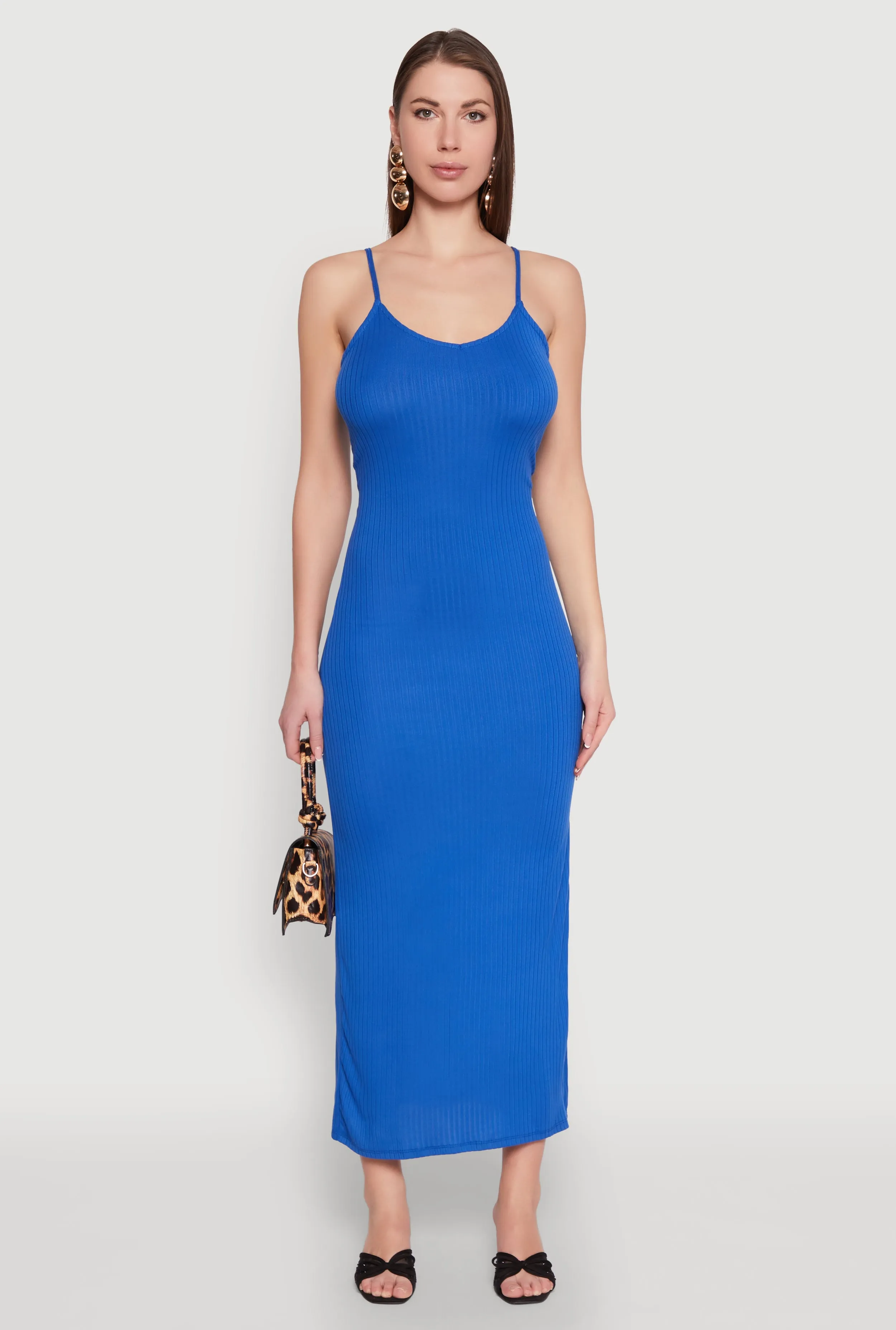 Ribbed Knit Cami Maxi Dress Metal Shine