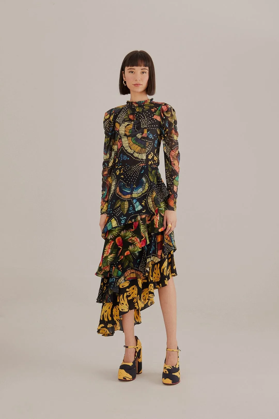 Black Colorful Birds Tulle Blouse music concert