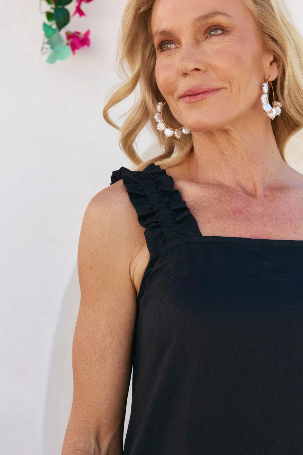 Claire Maxi Linen Dress in Black Dye Art The elegant design of this maxi dress adds a refined touch to your wardrobe without being overly complicated