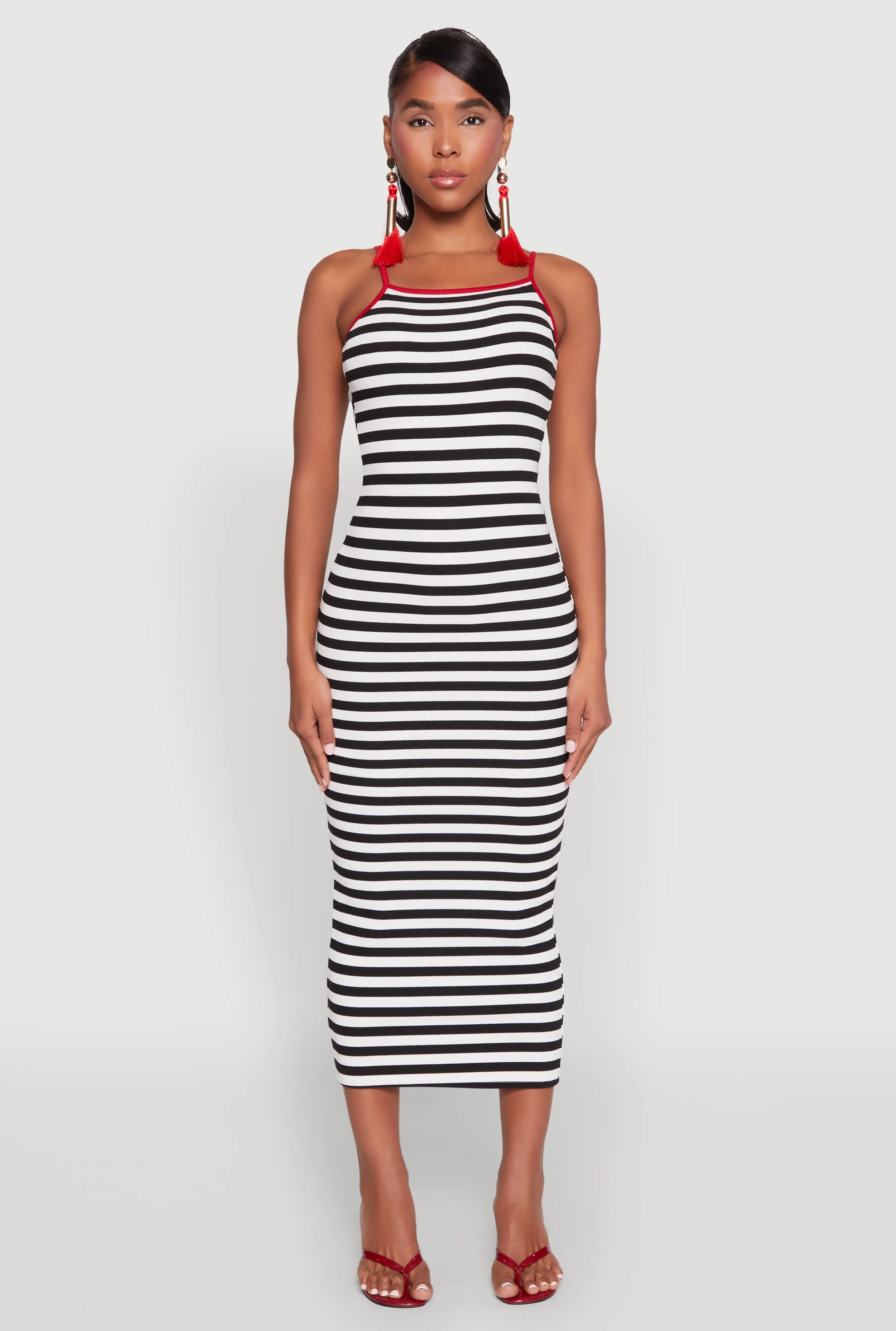 Contrast Trim Striped Maxi Dress Shimmer Light