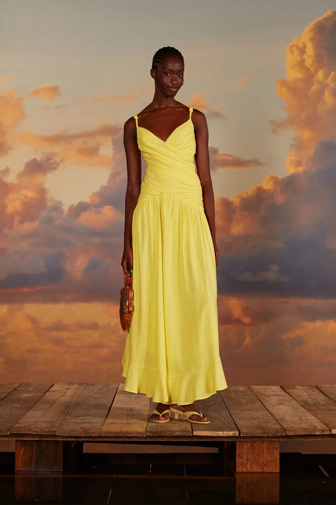 Leaf Glow Turquoise Shine Yellow Cross Over Maxi Dress