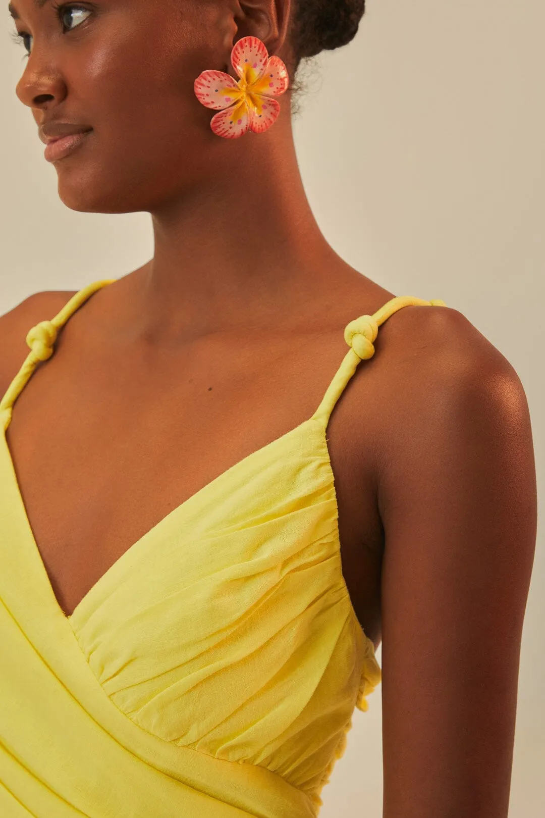 Flow Line Yellow Cross Over Maxi Dress
