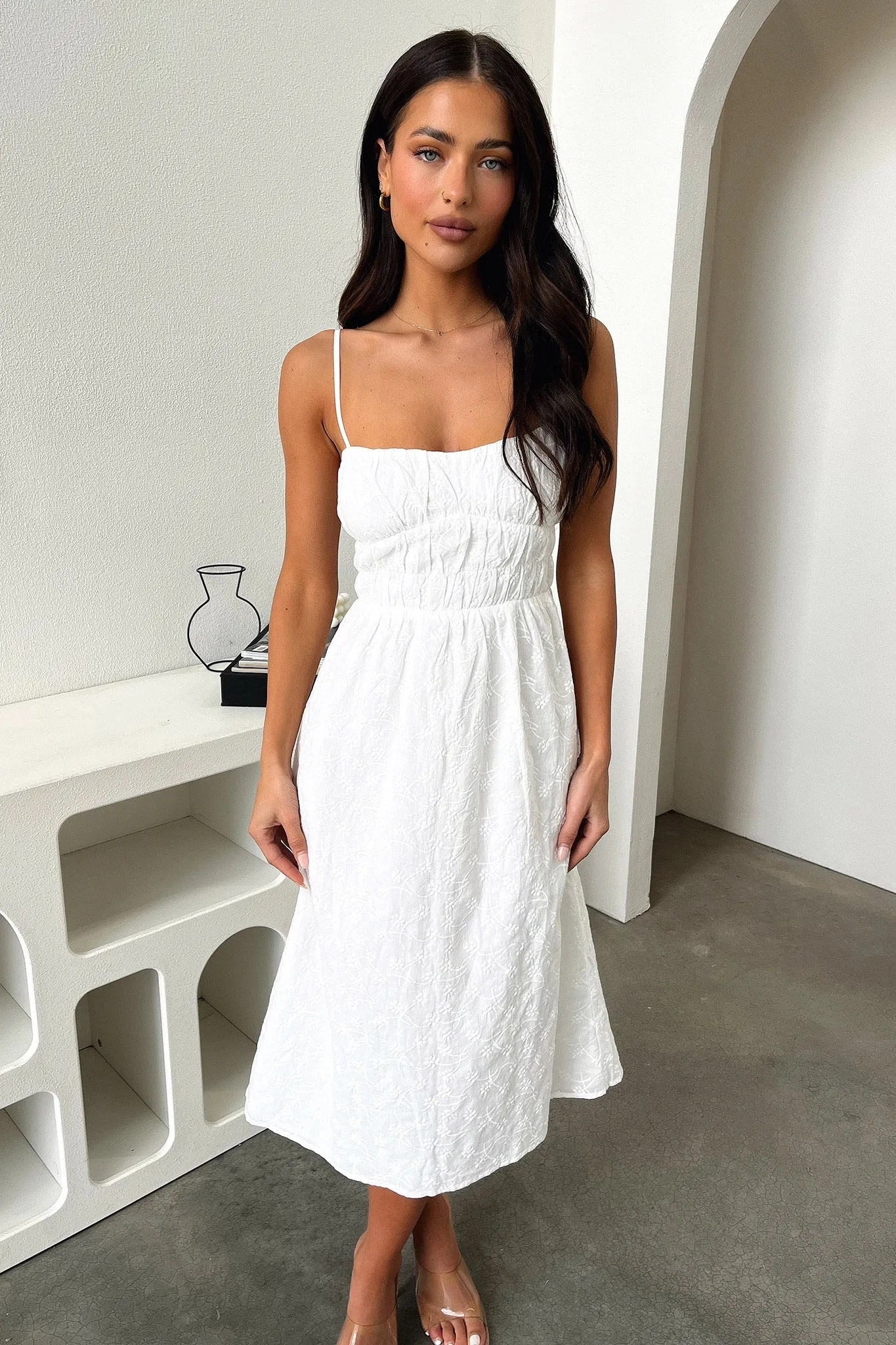 Diamond Glow Street Lamp Mik Midi Dress - White
