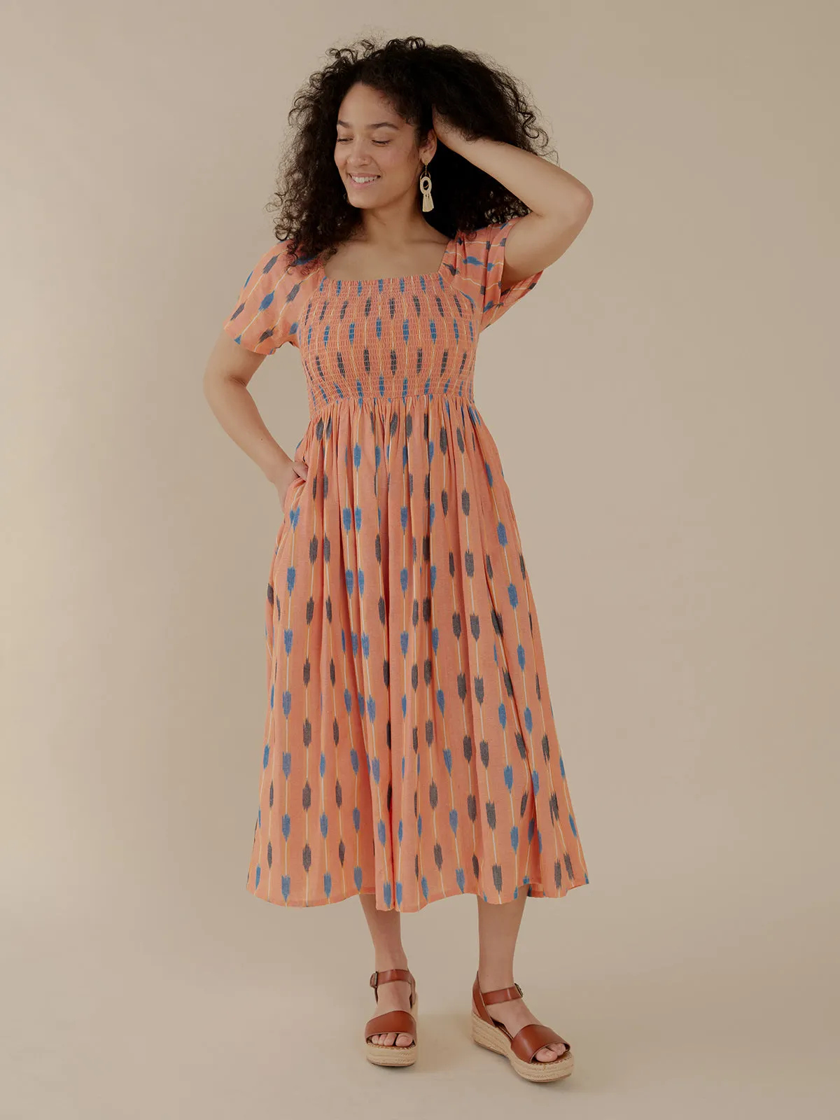 Park Day Teddy Dress - Peach Ikat