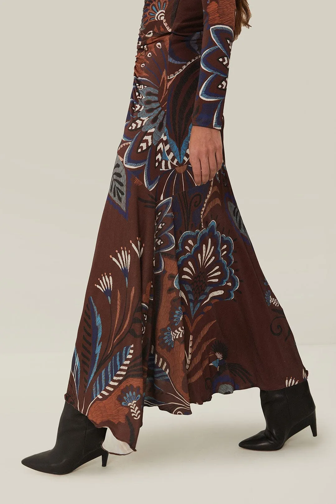 Brown Delicate Garden Long Sleeve Maxi Dress Confident Walk