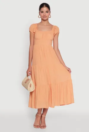 Perfect for a day out or a night on the town this dress offers endless styling possibilities Timeless Short Puff Sleeve Empire Waist Maxi Dress