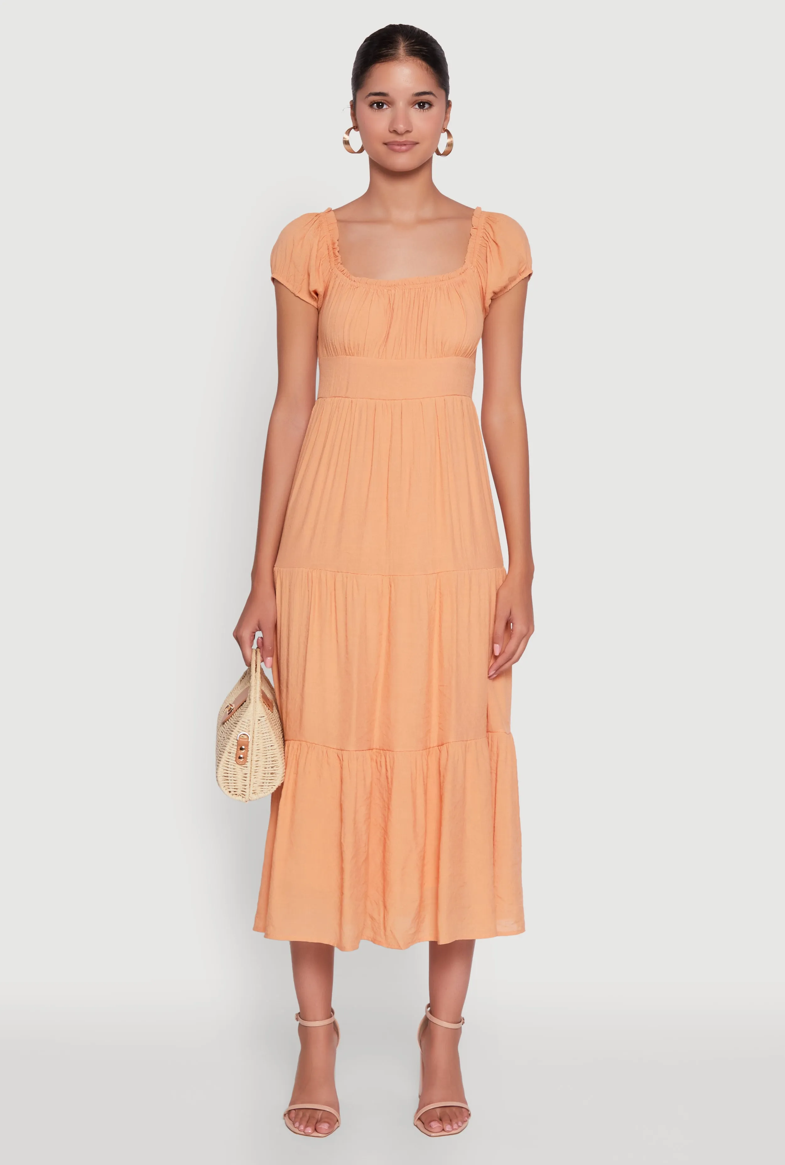 Timeless Short Puff Sleeve Empire Waist Maxi Dress Chic dress for casual outings Cold Cozy