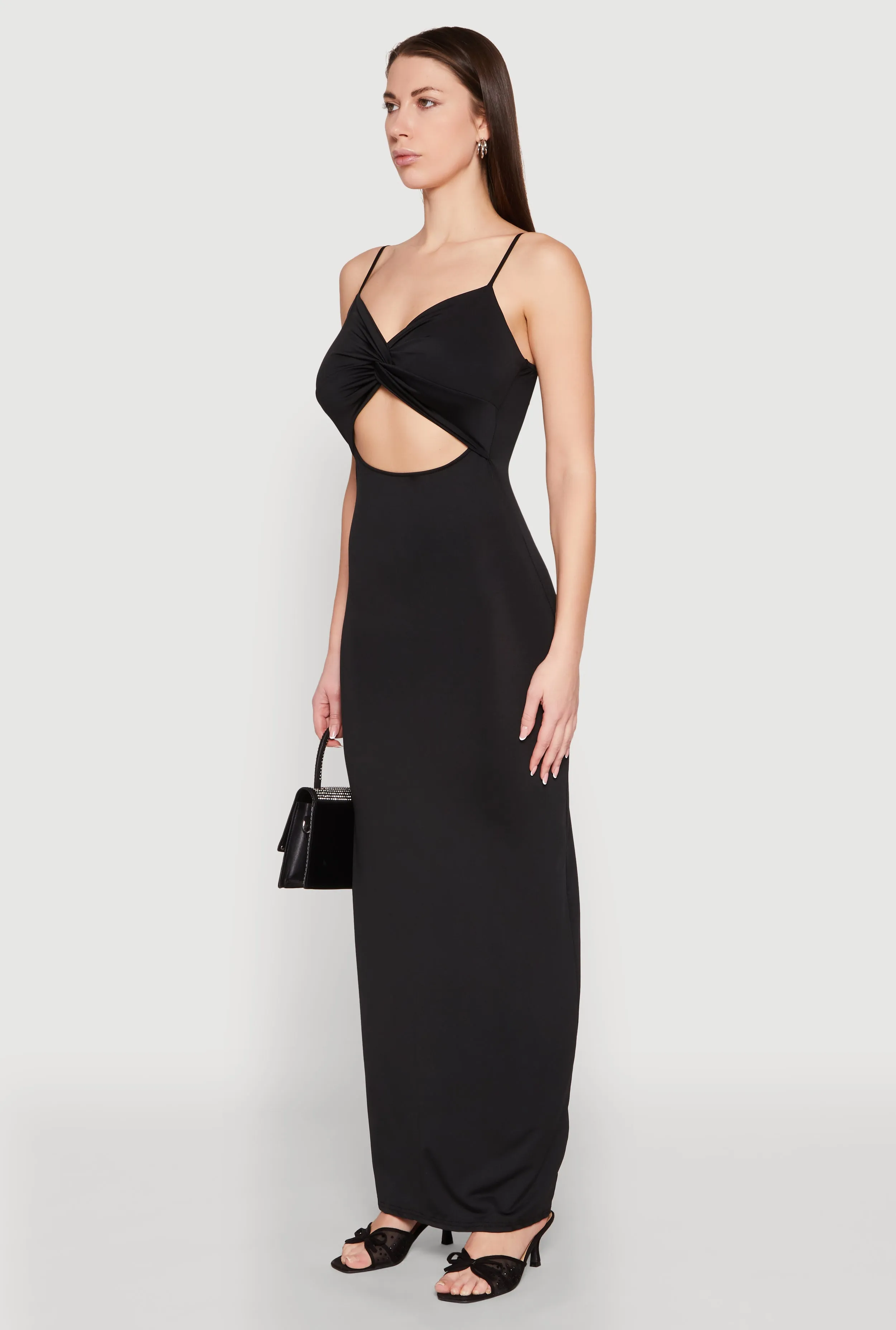 Twist Front Cut Out Maxi Dress With a flowy skirt and a structured top this maxi dress offers a perfect balance of comfort and style