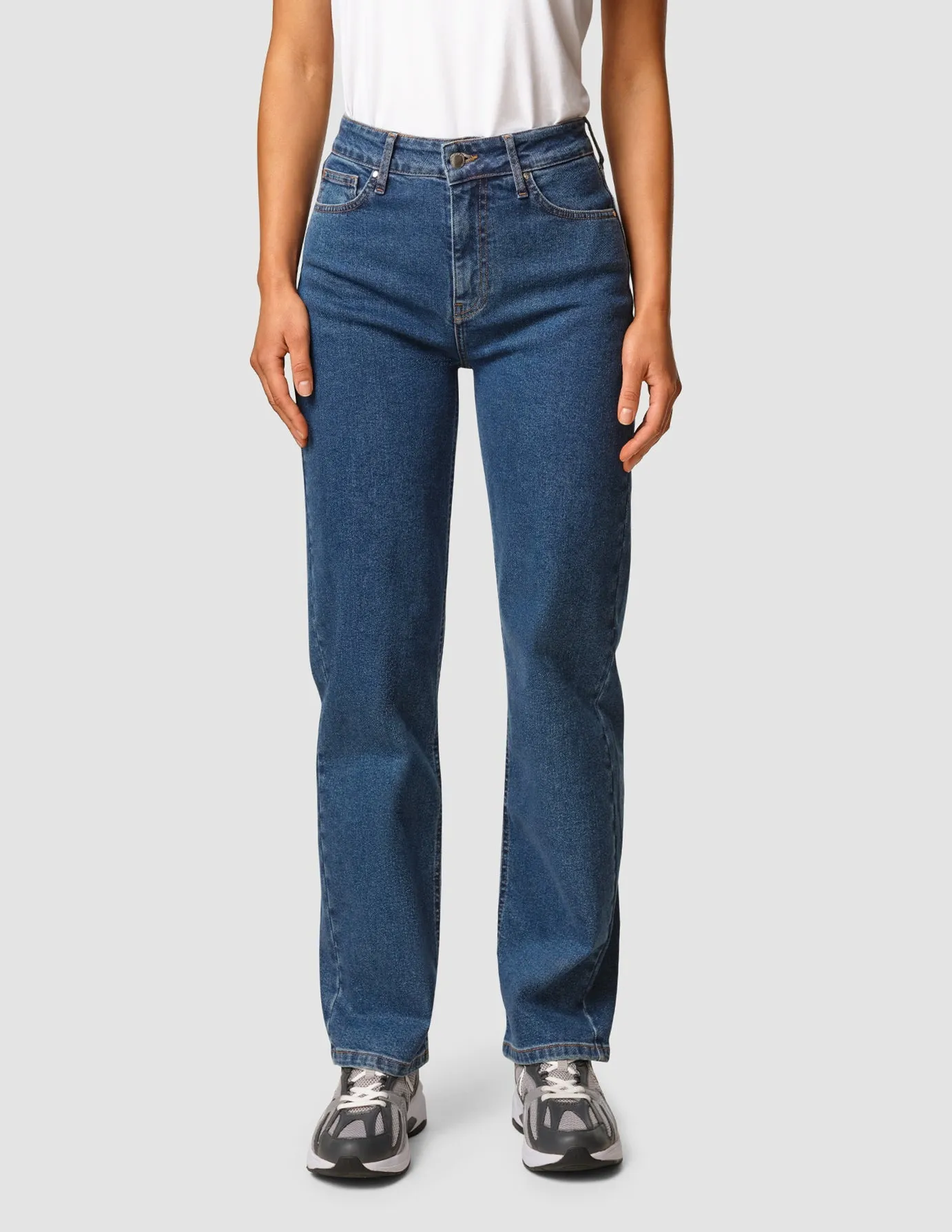 Jeans Straight Fit Medium Blue Lightweight Parent Style Durable