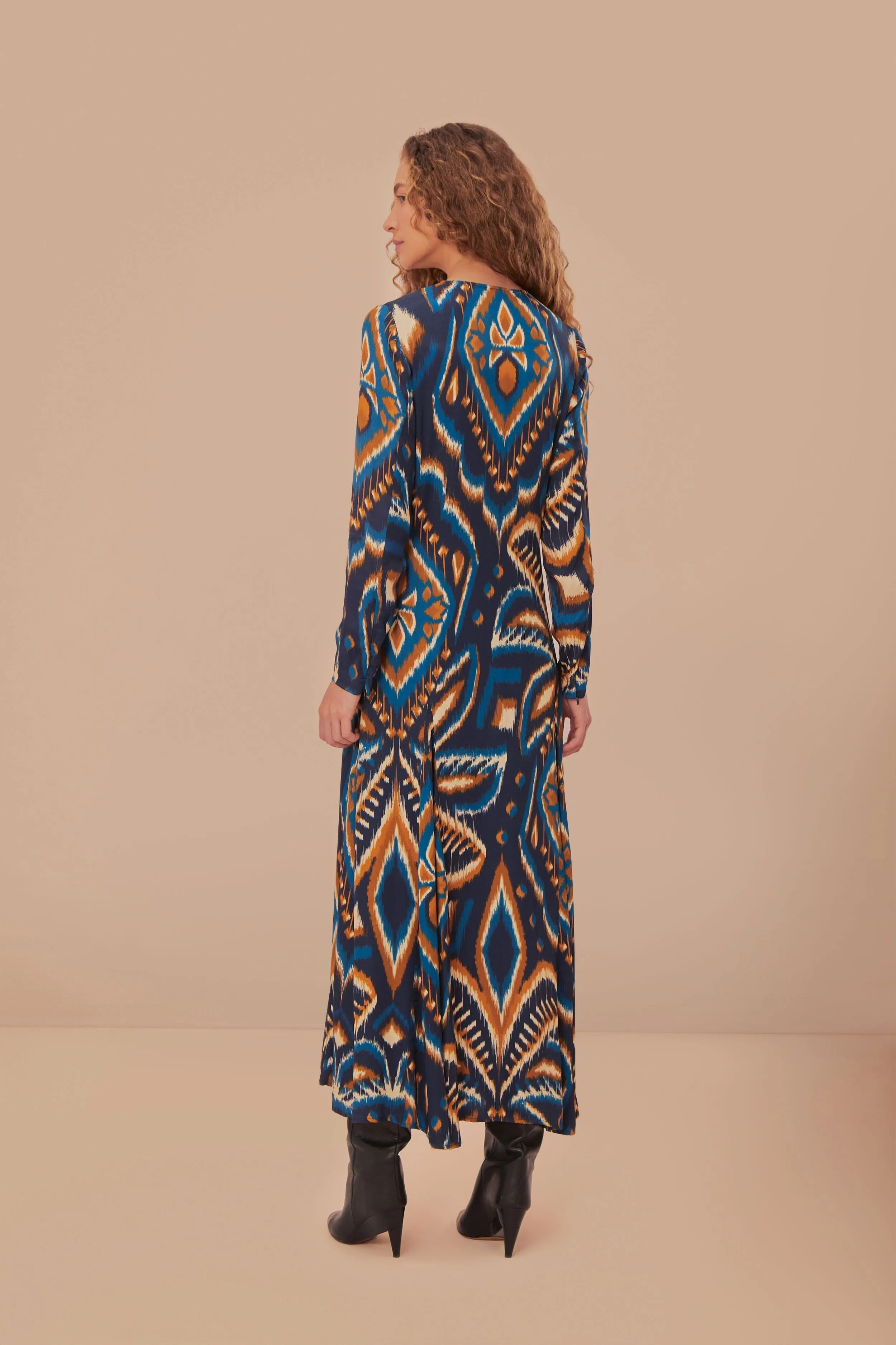 Sage Green Blue Pineapple Ikat LENZING? ECOVERO? Viscose Maxi Dress