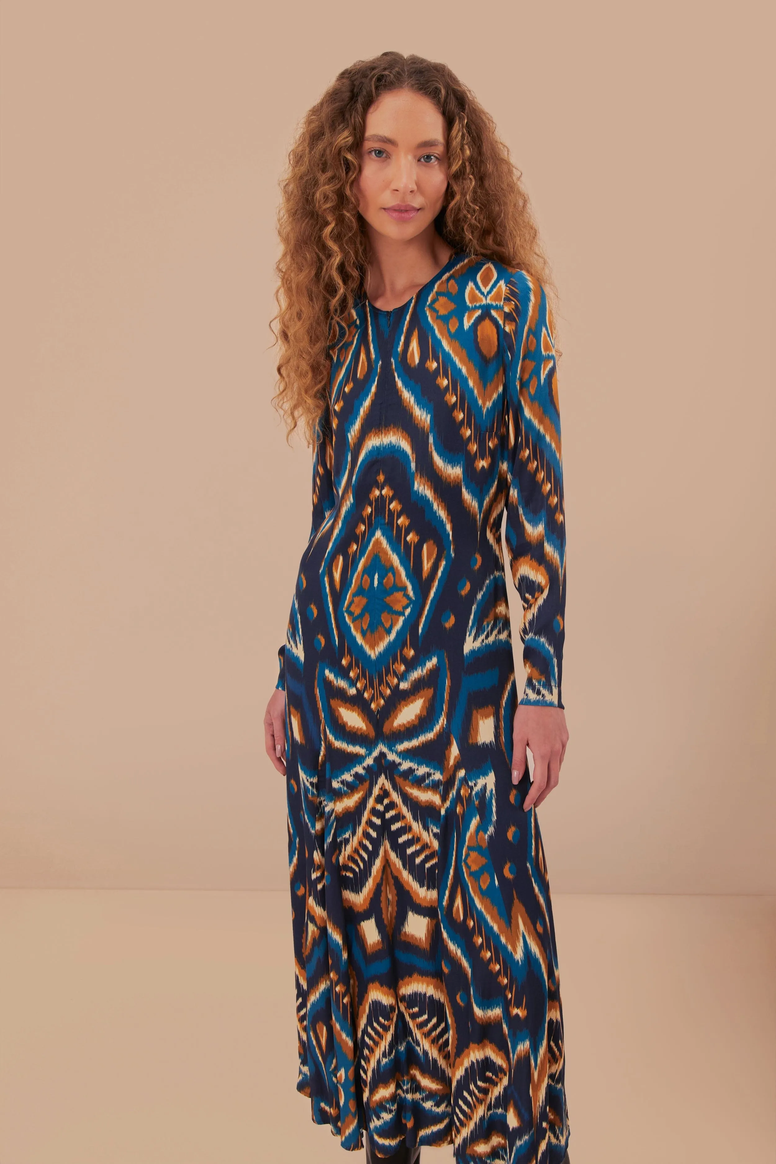 Blue Pineapple Ikat LENZING? ECOVERO? Viscose Maxi Dress Palm Shade