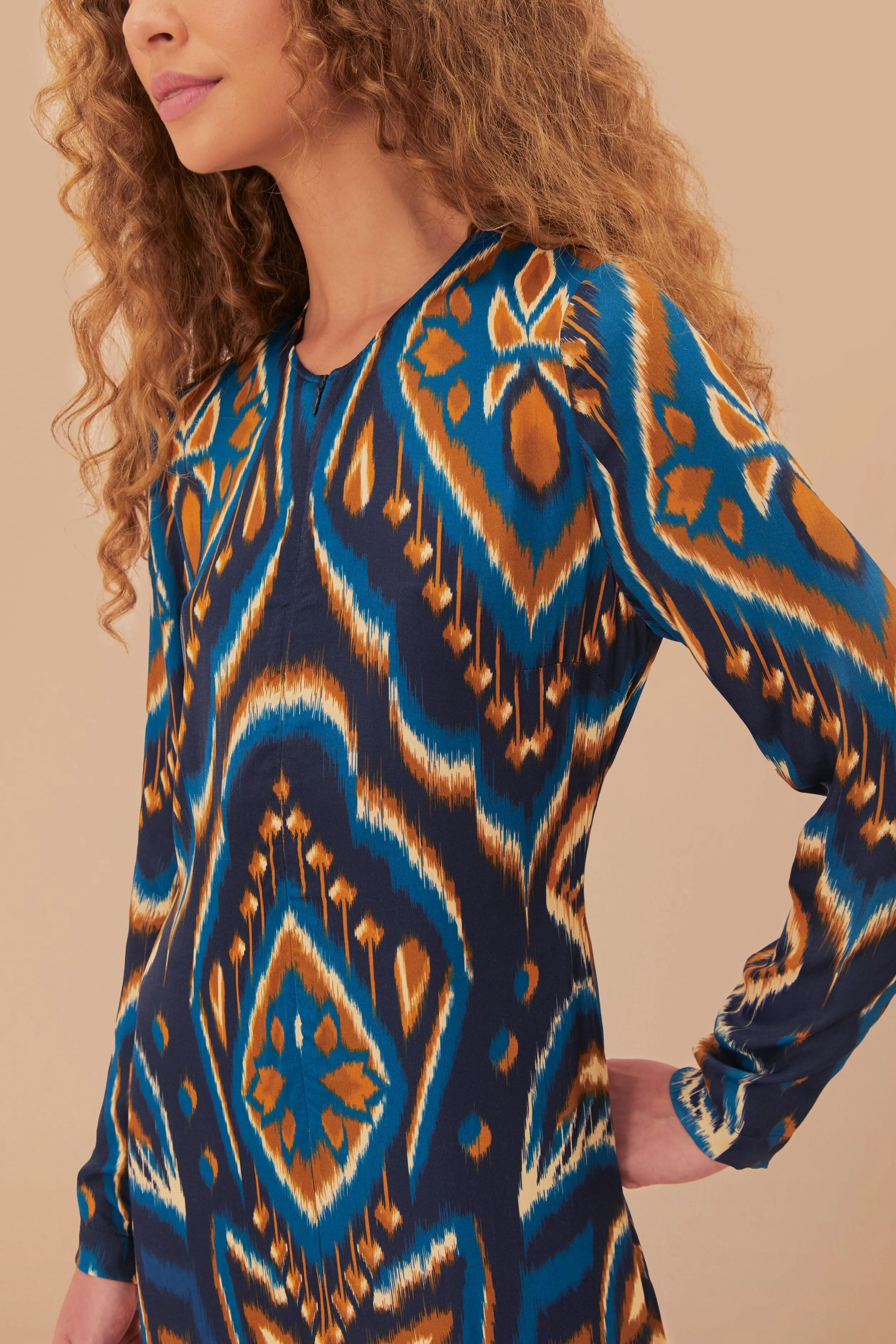 Emerald Pop Forest Air Blue Pineapple Ikat LENZING? ECOVERO? Viscose Maxi Dress
