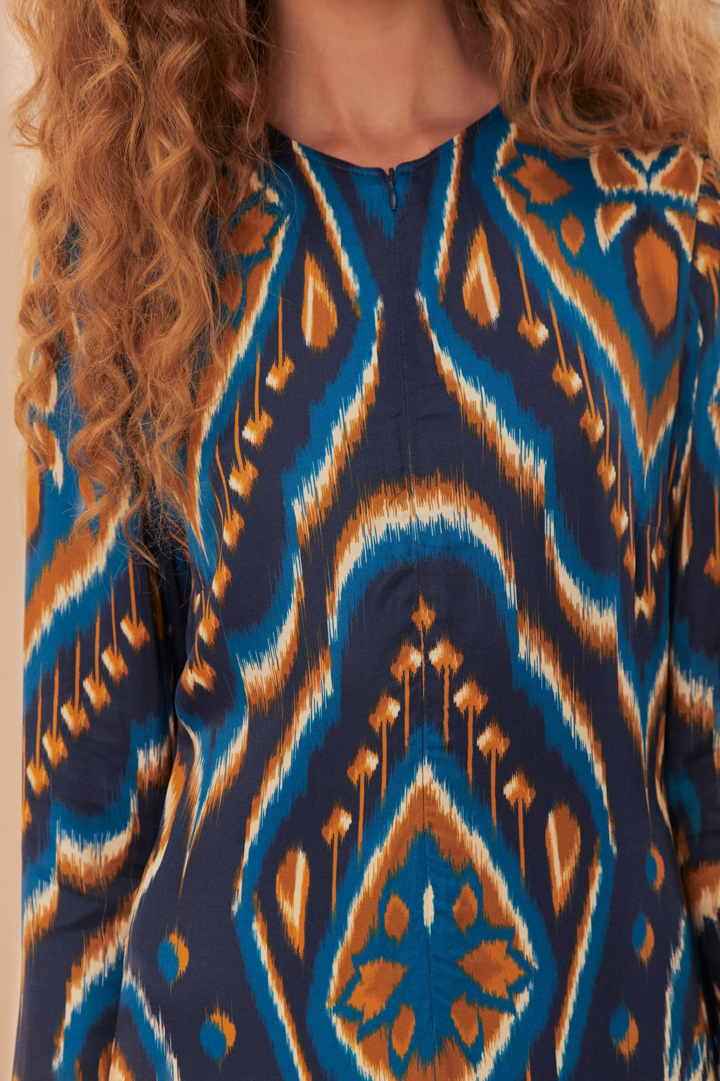 This maxi dress combines classic style with modern comfort for a timeless look Classic bohemian-inspired dress Blue Pineapple Ikat LENZING? ECOVERO? Viscose Maxi Dress