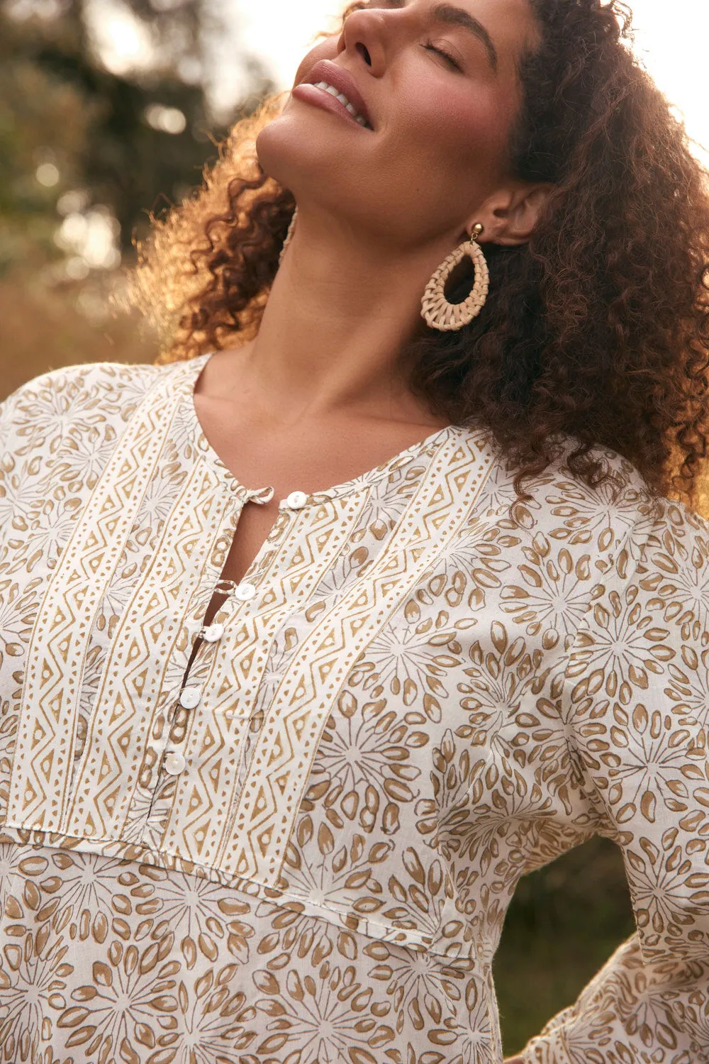 Wheat Field Bold pattern maxi Bonnie Umbrella Dress in Savanna