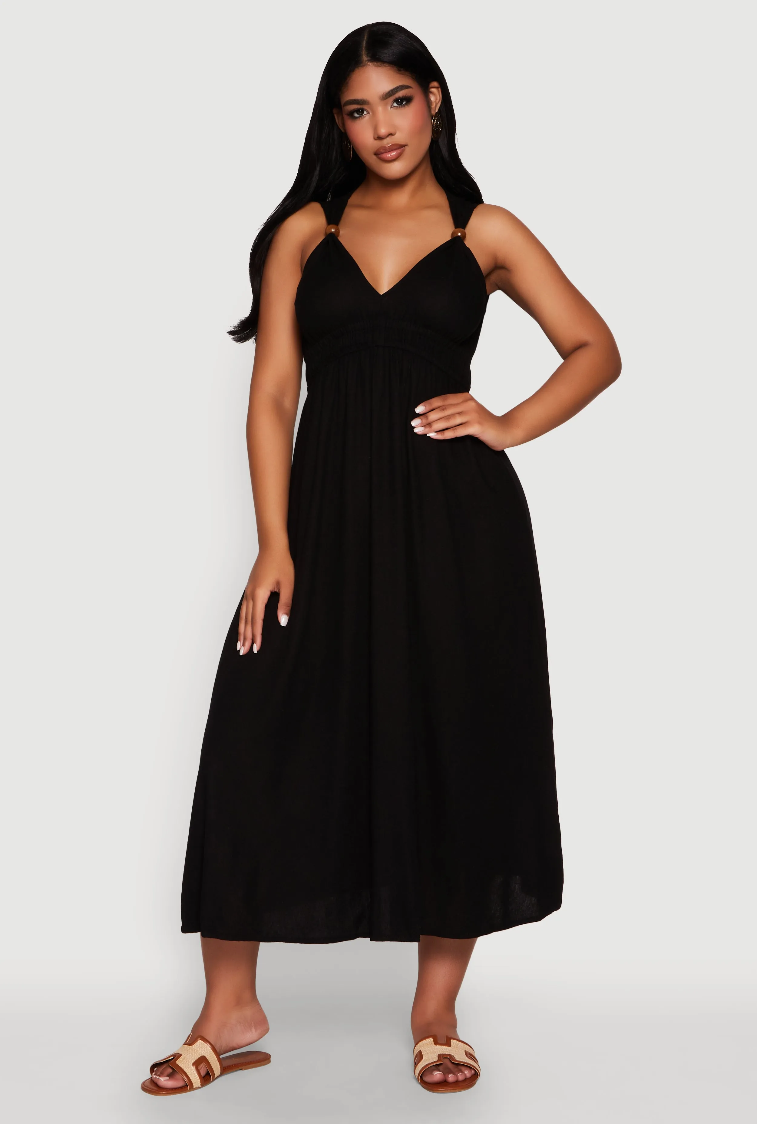 Organza Glow Dream Flow Haute Monde Linen Wood Beaded Strap Sundress