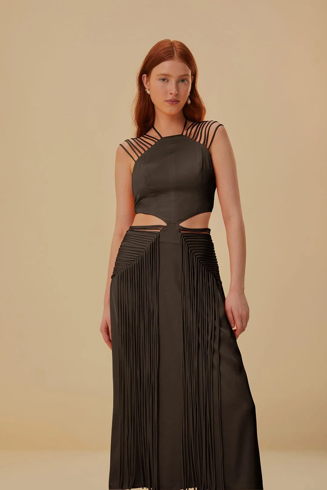 Brown Fringed Sleeveless Midi Dress Toast Time Versatile Wear