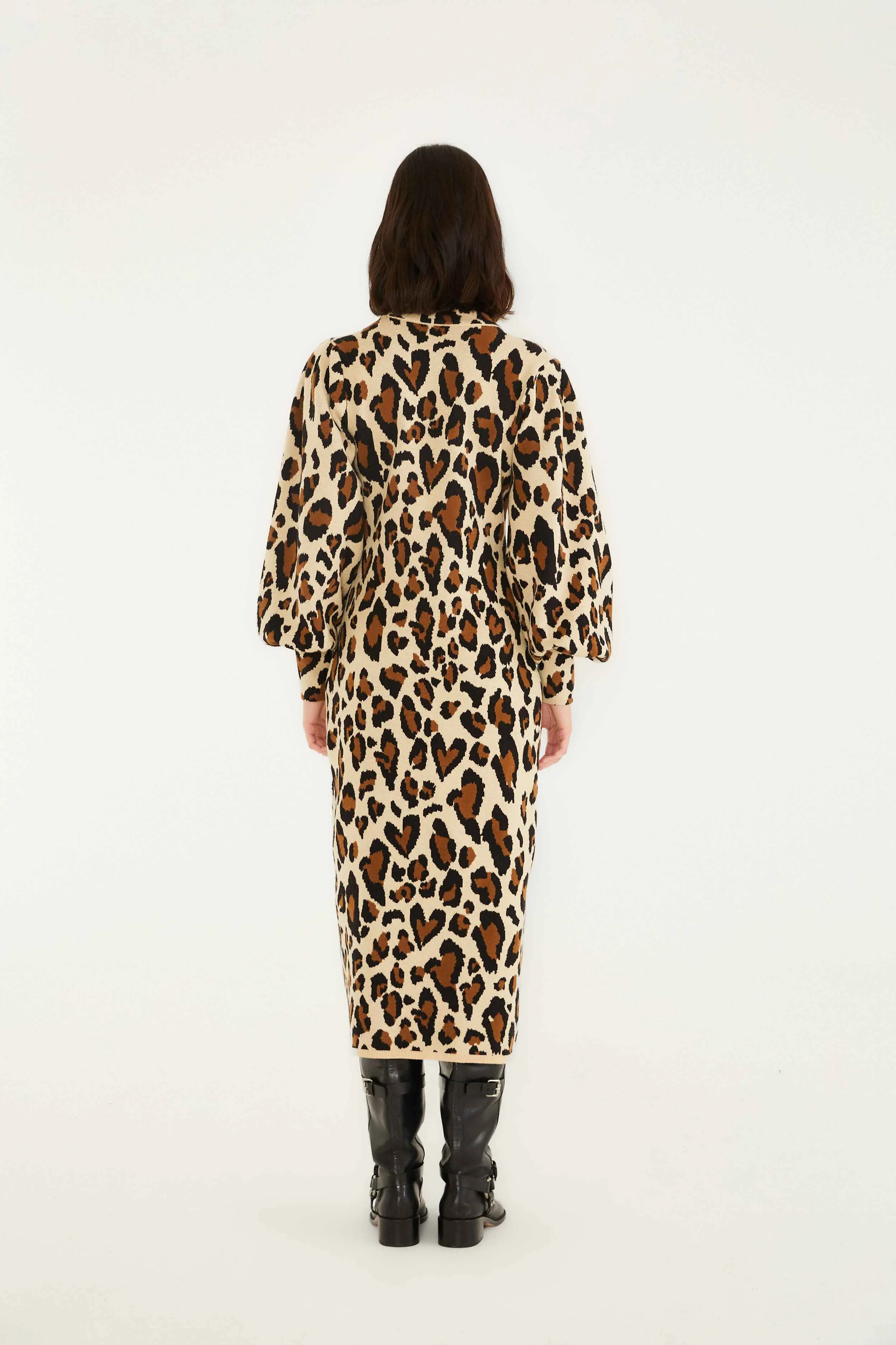 Leopard Print Knit Midi Dress Music Hall Sophisticated Wear