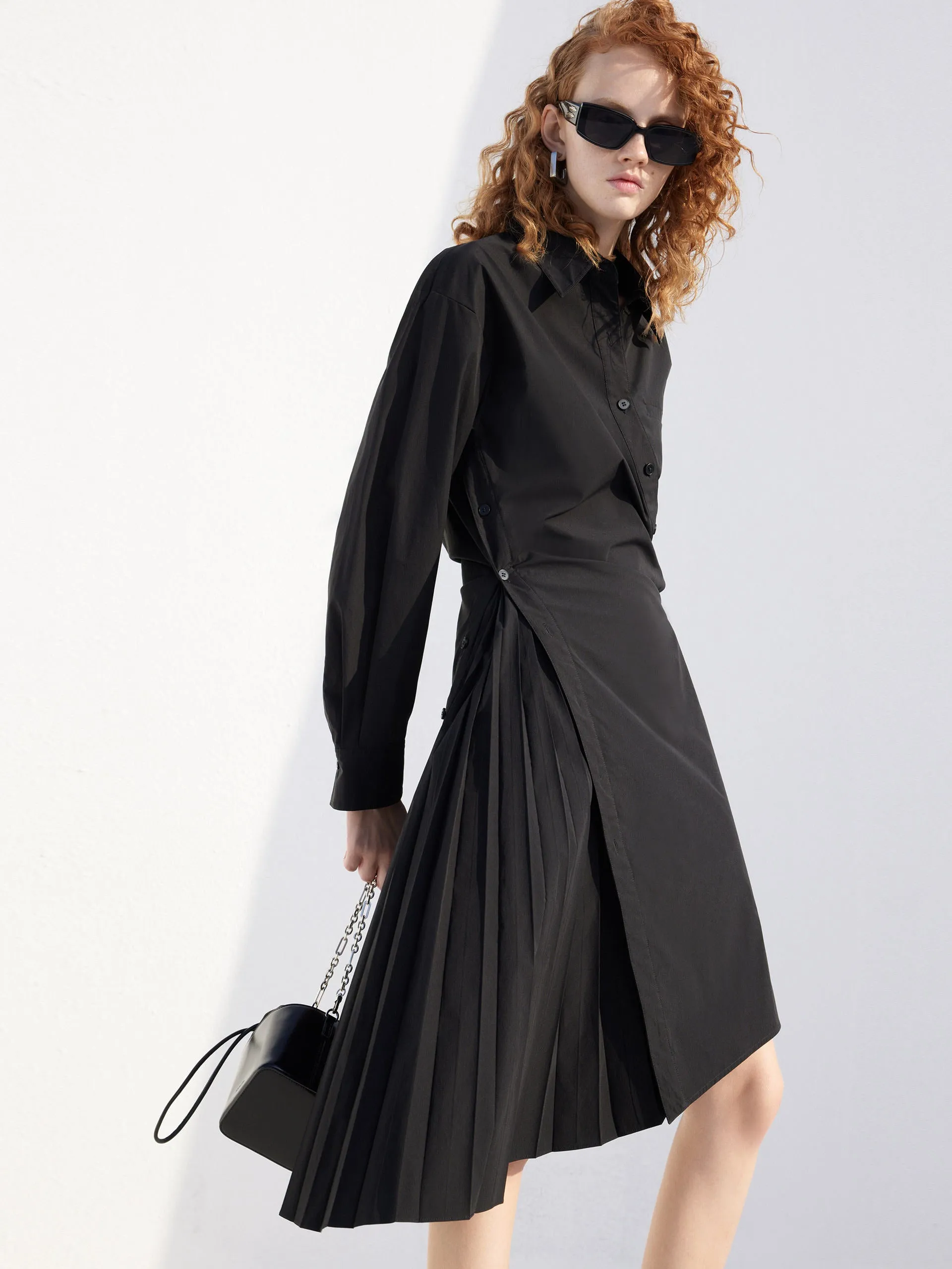 Season Proof Street Minimal Slant Placket Shirt Dress