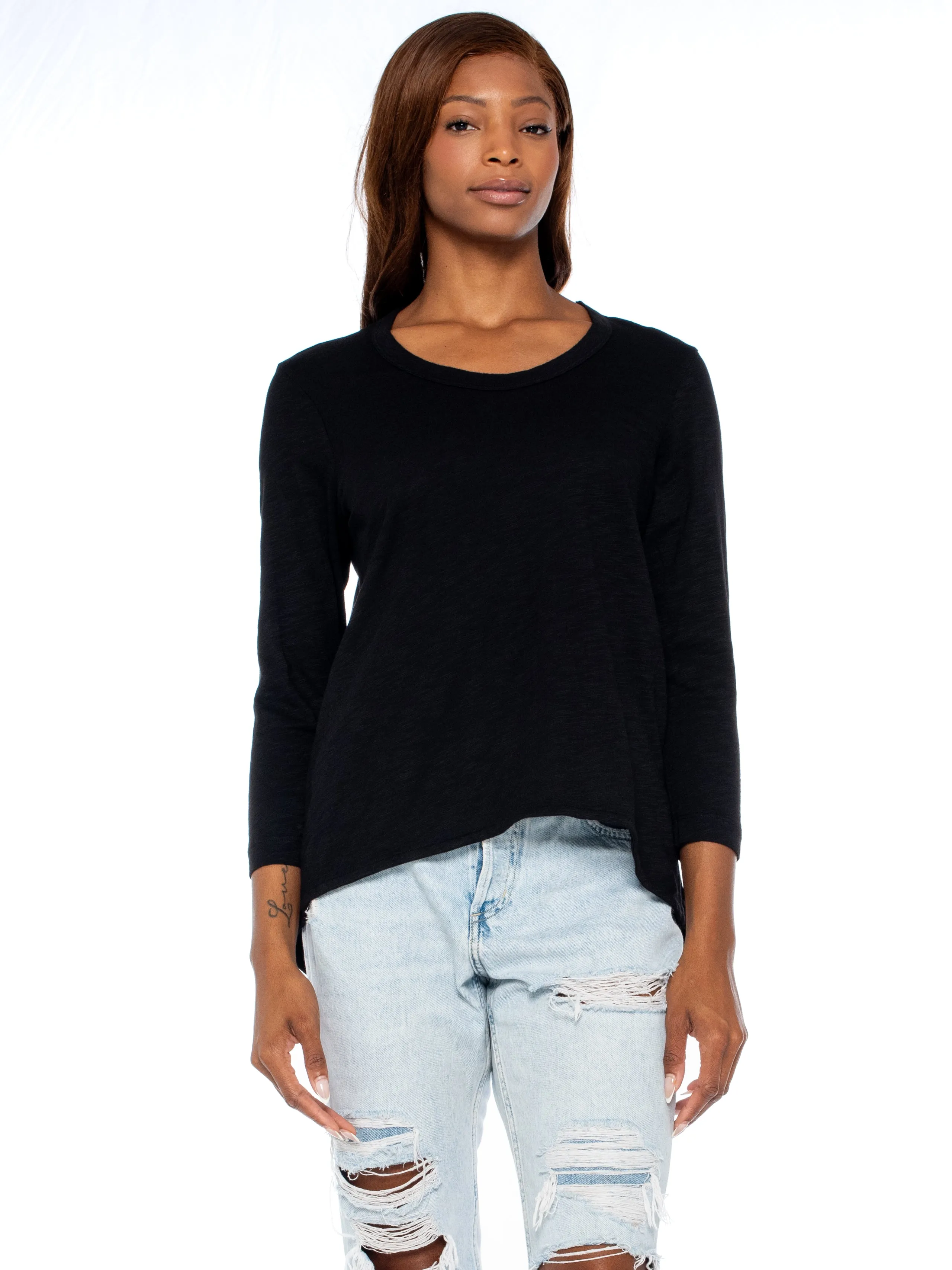 Scoopy Neck 3/4 Sleeve BF Tee Storm Core Beach Fit