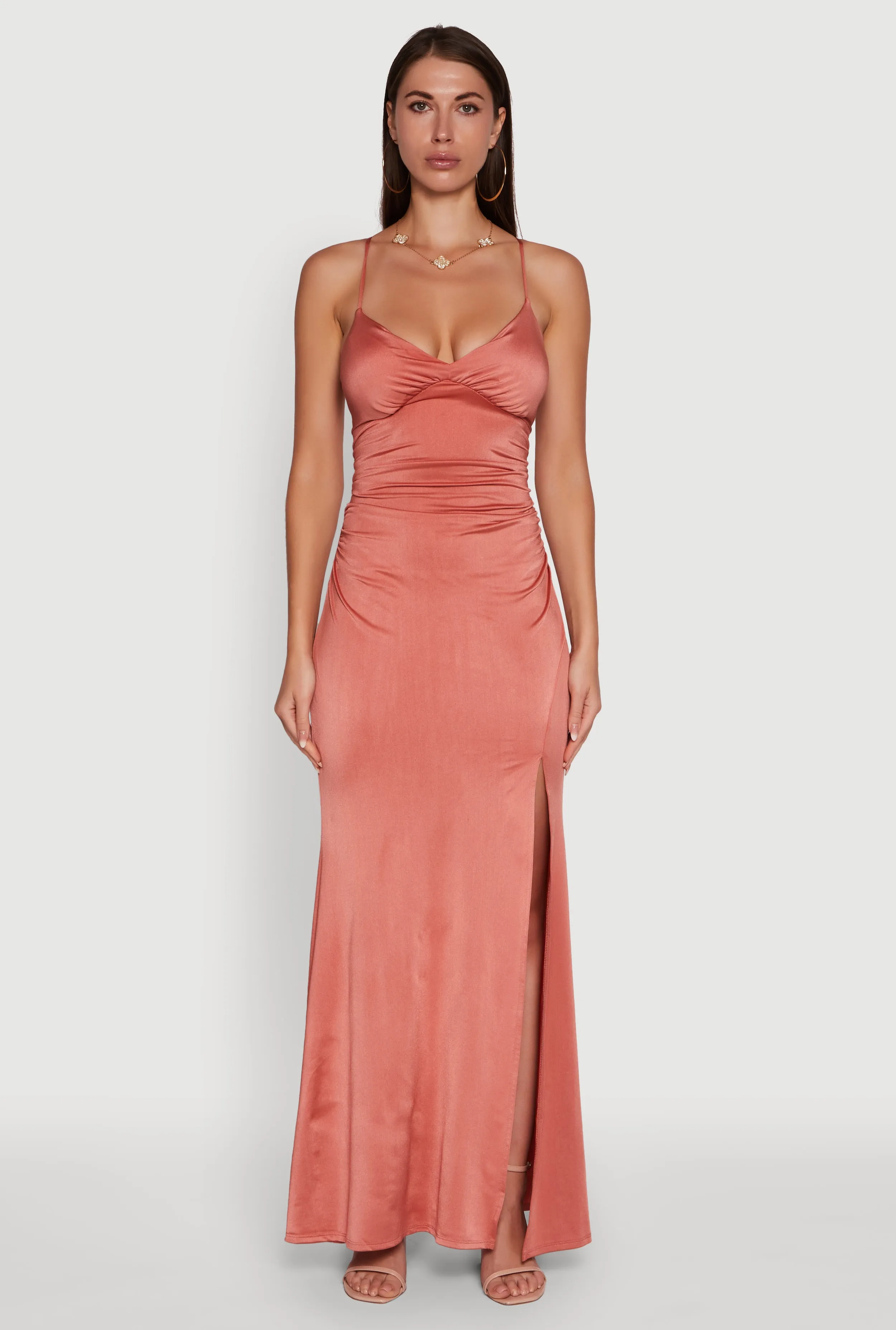 Market Lane The soft fabric of this maxi dress provides a luxurious feel while remaining comfortable Haute Monde Side Slit Lace Up Back Maxi Dress