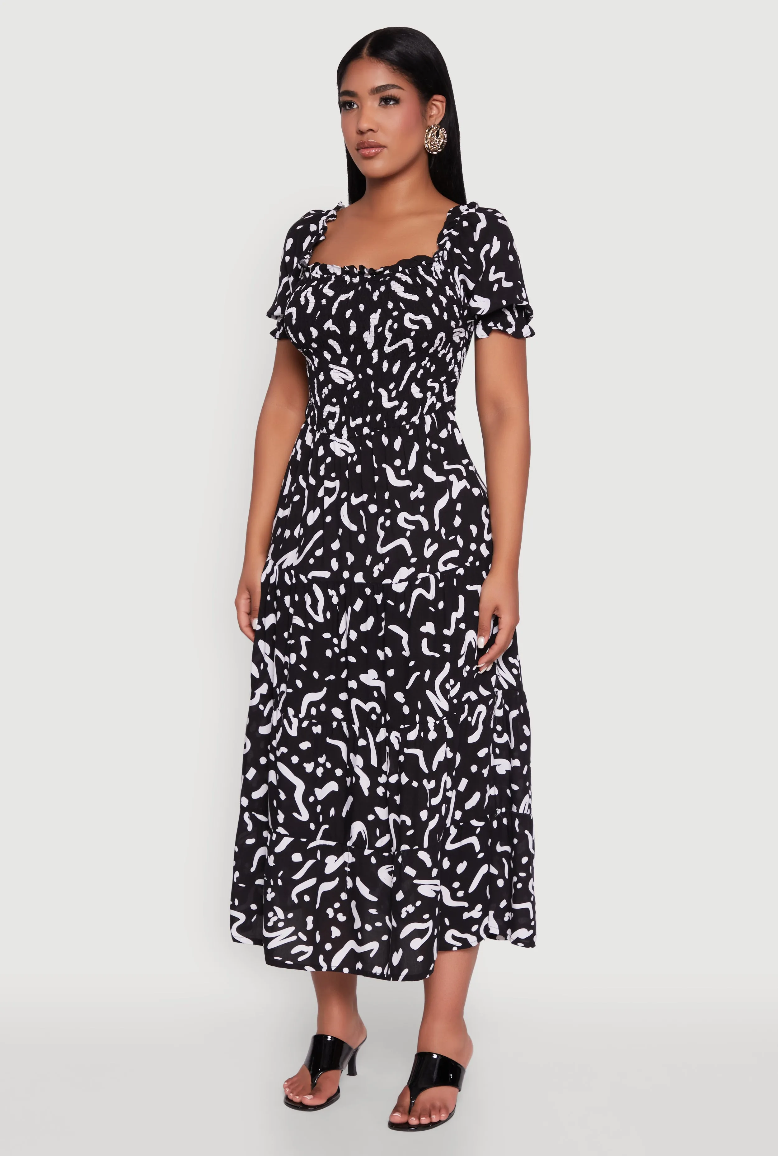 Harbor Light Patterned Smocked Maxi Peasant Dress