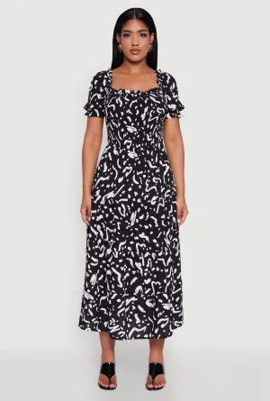Patterned Smocked Maxi Peasant Dress Marina Walk