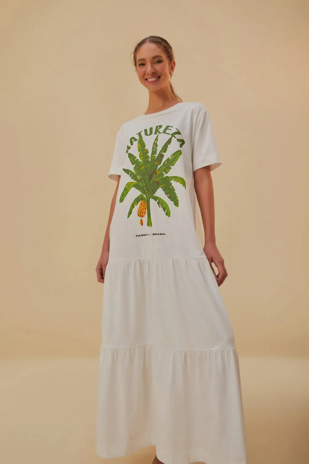 Stream Path Lilac Soft White Natureza Organic Cotton Maxi Dress