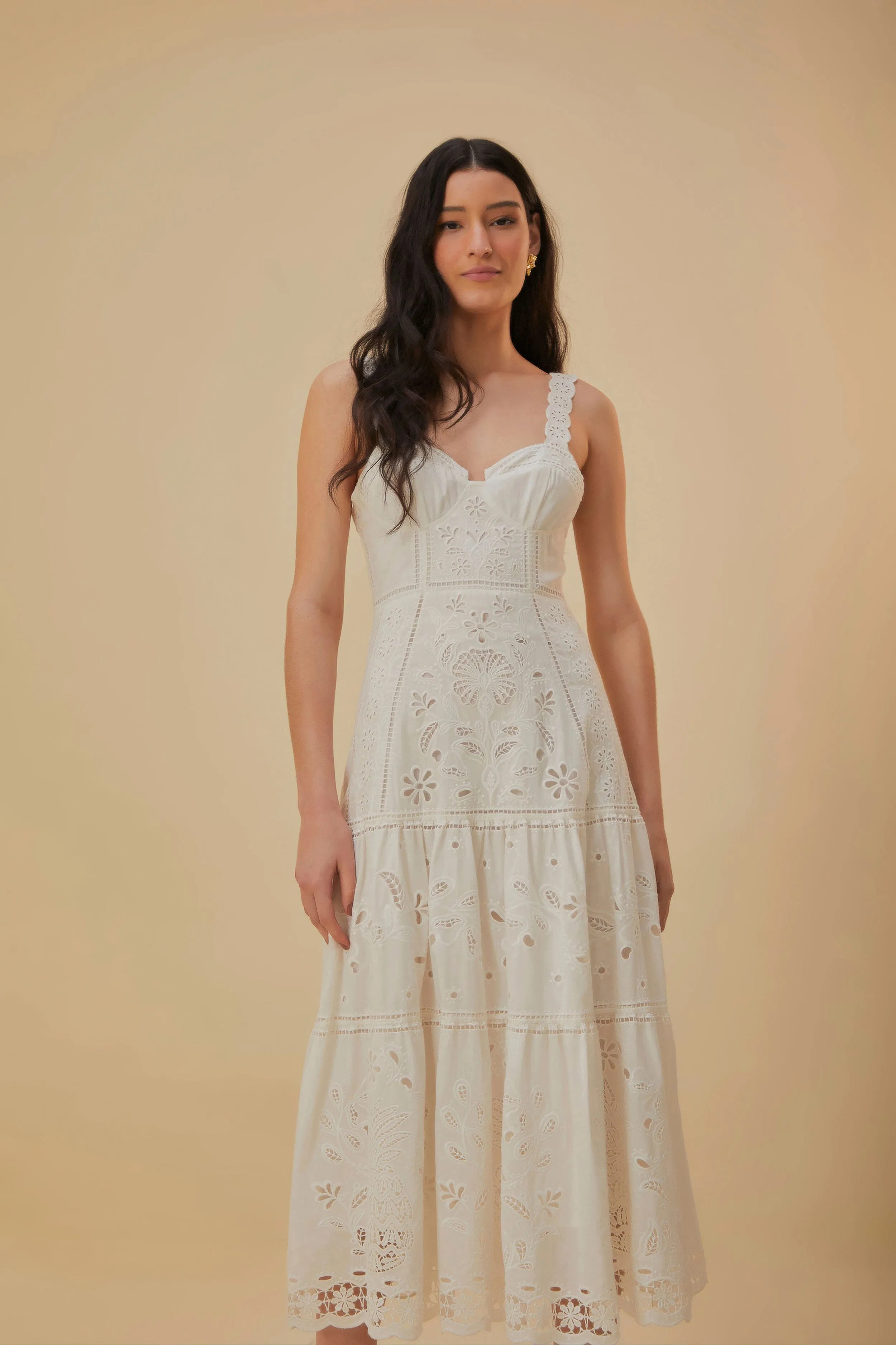 White Richelieu Sleeveless Midi Dress Flattering wear Moon View