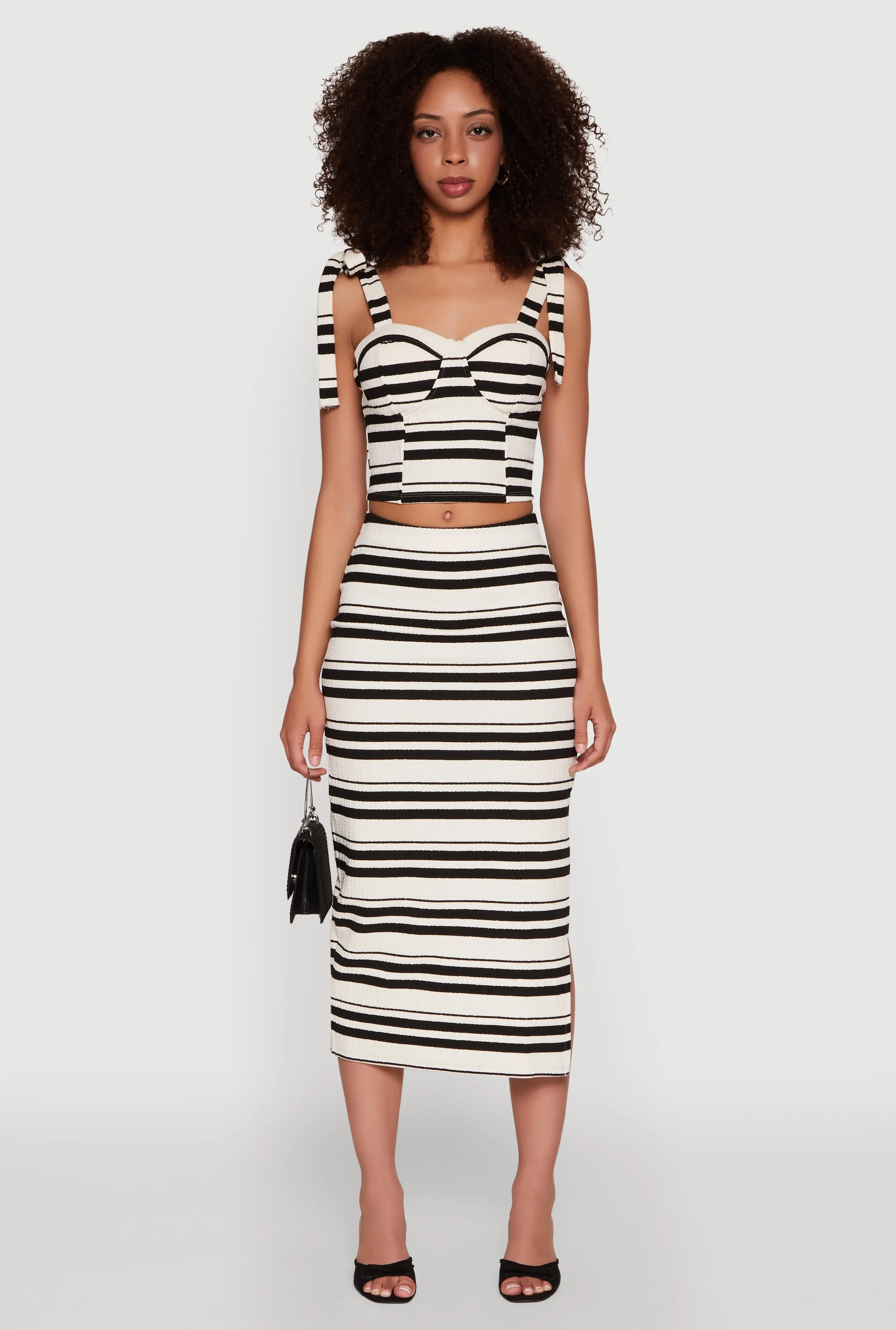 Striped Side Slit Midi Skirt Statement Fashion Structured silhouette