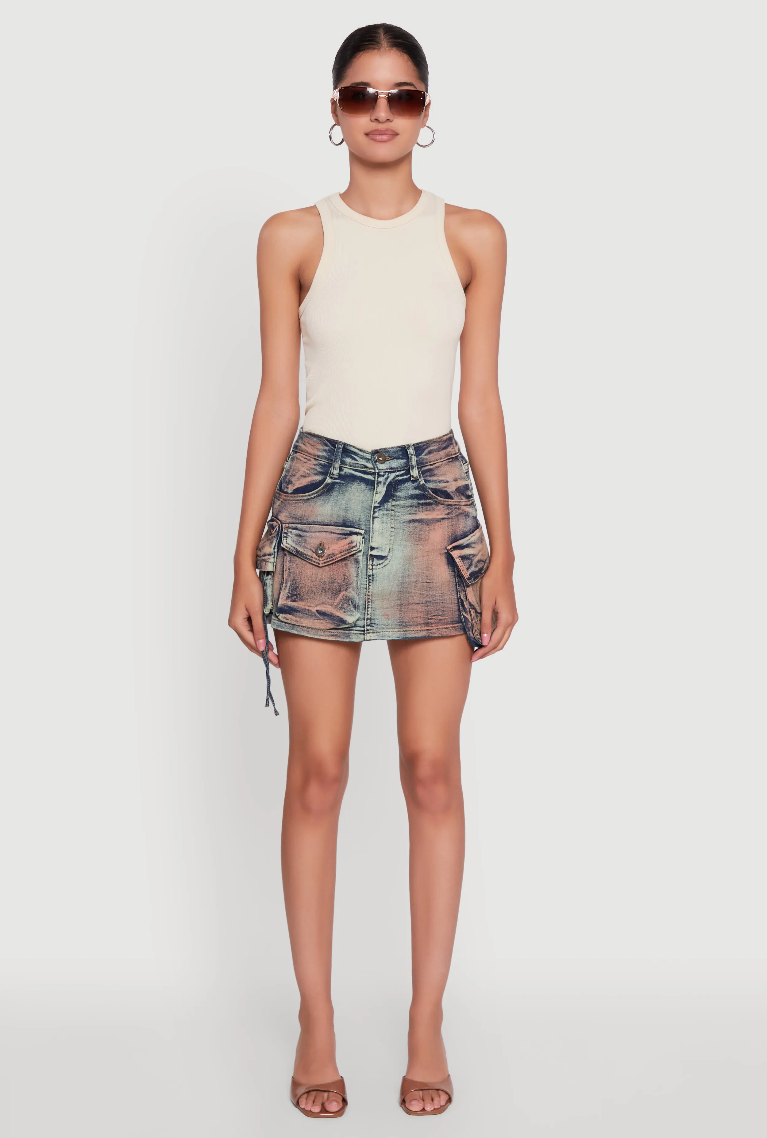 Everyday Line Trendy Acid Wash High Waisted Denim Mini Skirt