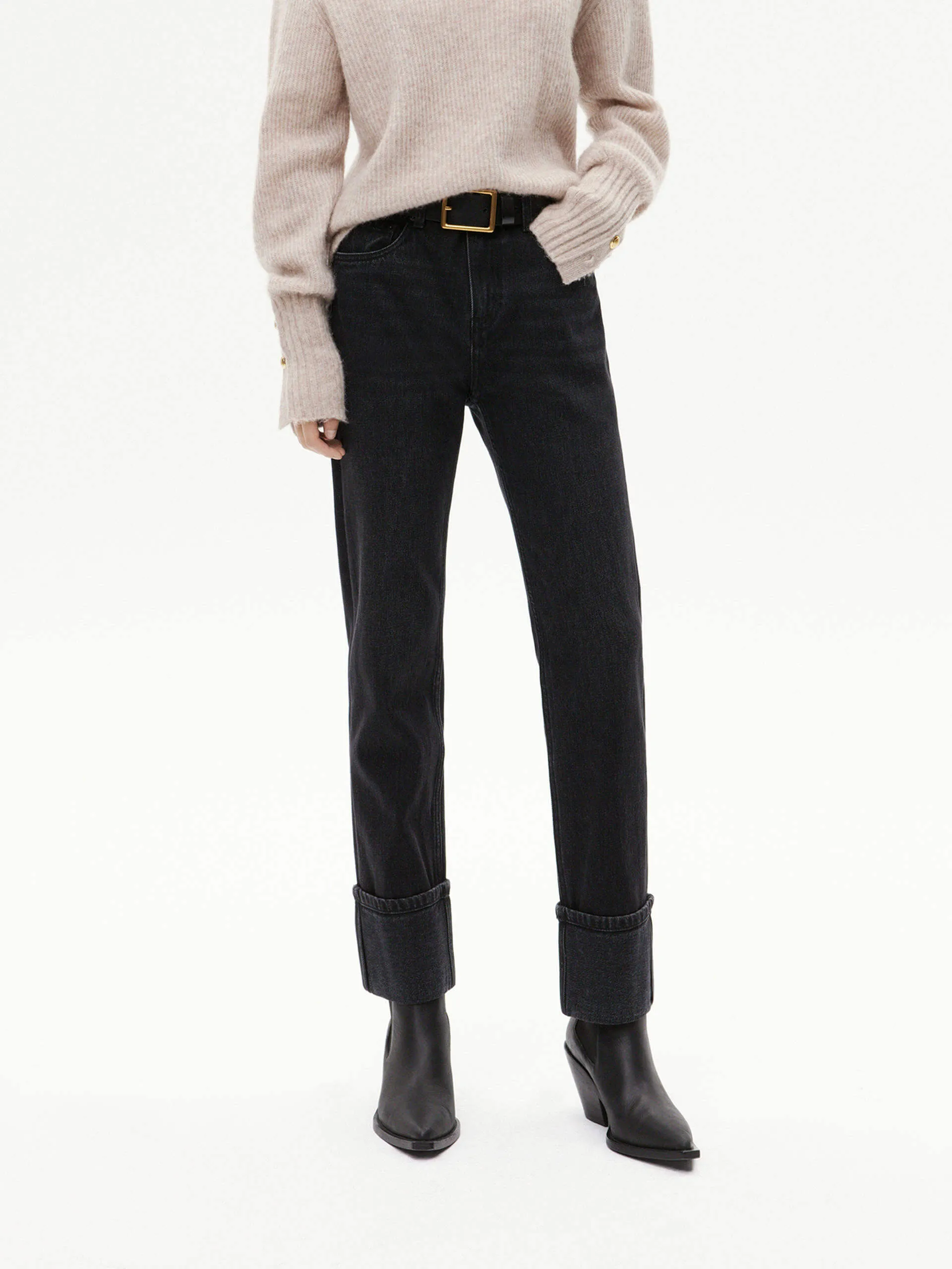 Cotton Turn Up Ankle Jeans Travel Outfit Professional Wear Daily Wear Breathable Classic