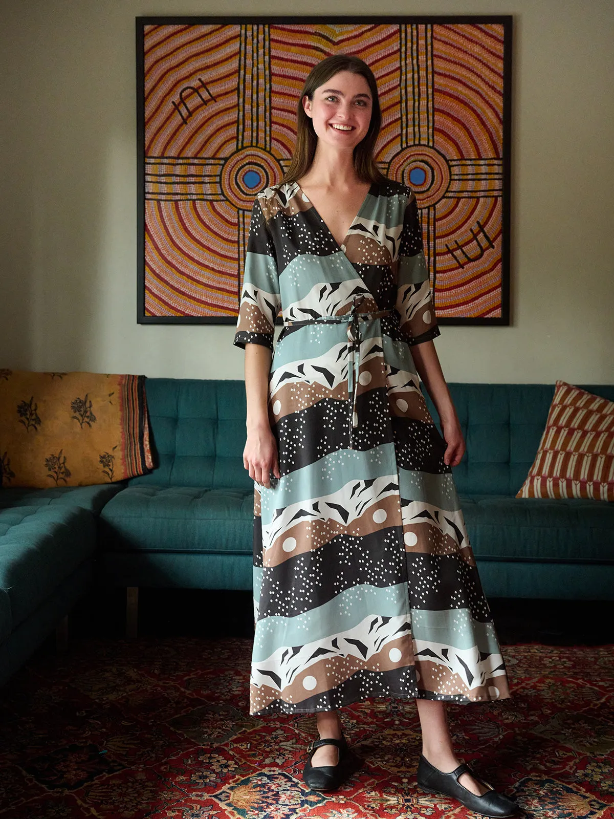 Aditi Wrap Dress - Mountain Stripe Modular Attachment System Wool Fit