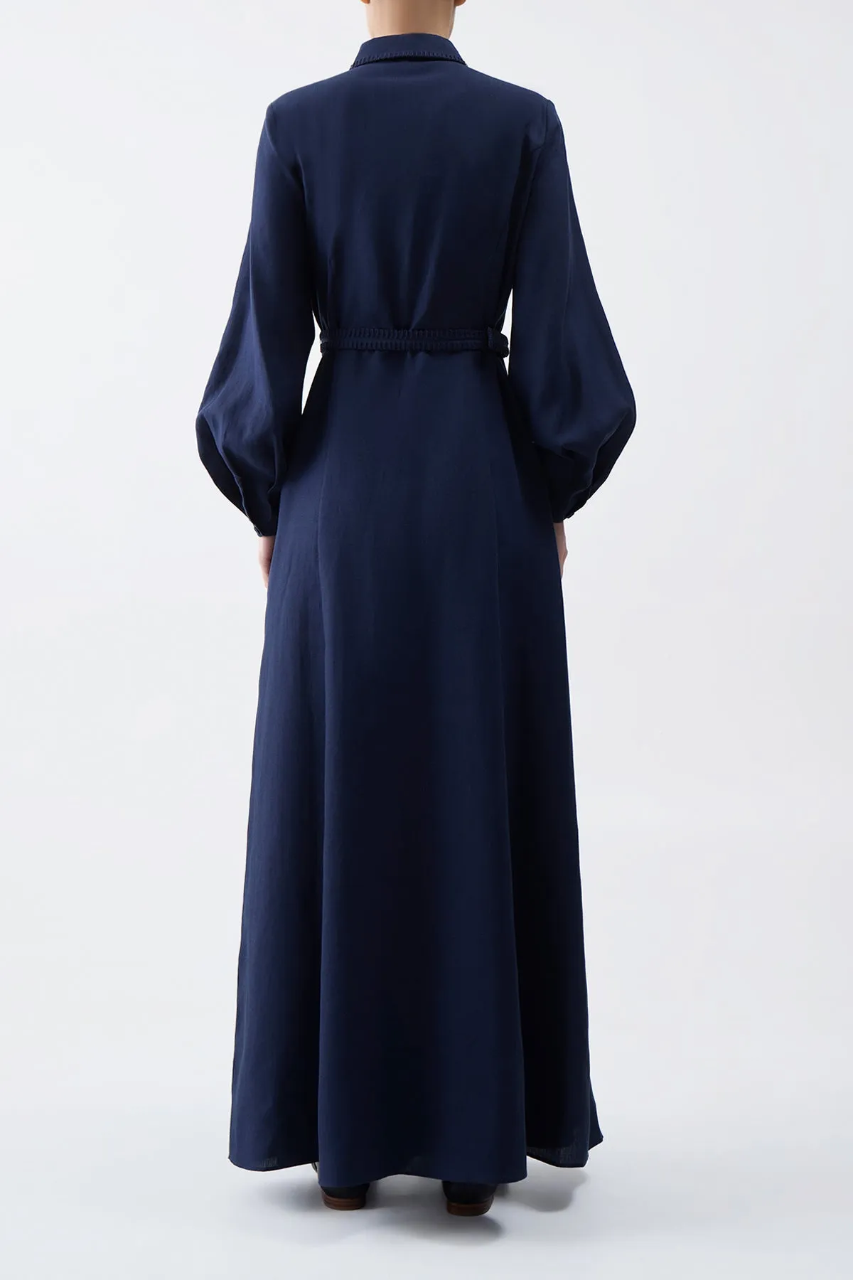 Breton Maxi Shirtdress with Slip in Navy Aloe Linen QuickDryingTech Lift Mode
