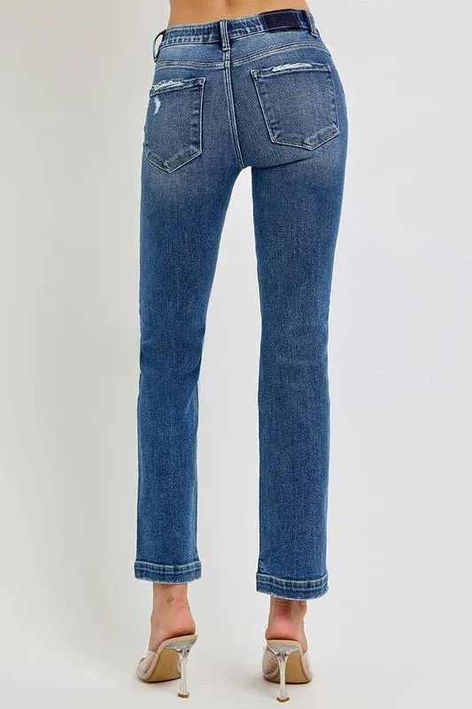 Design Edge Frost Glow Risen Mid Rise Distressed Straight Jeans