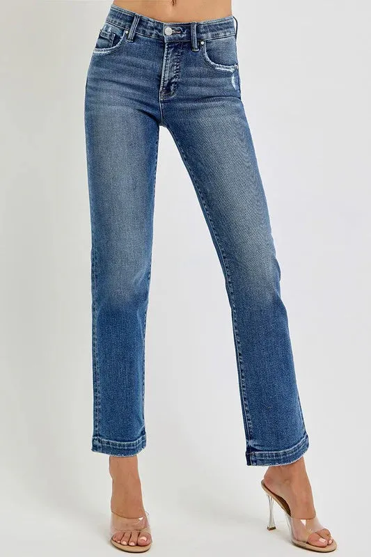 Risen Mid Rise Distressed Straight Jeans Travel Core WrinkleFree Material